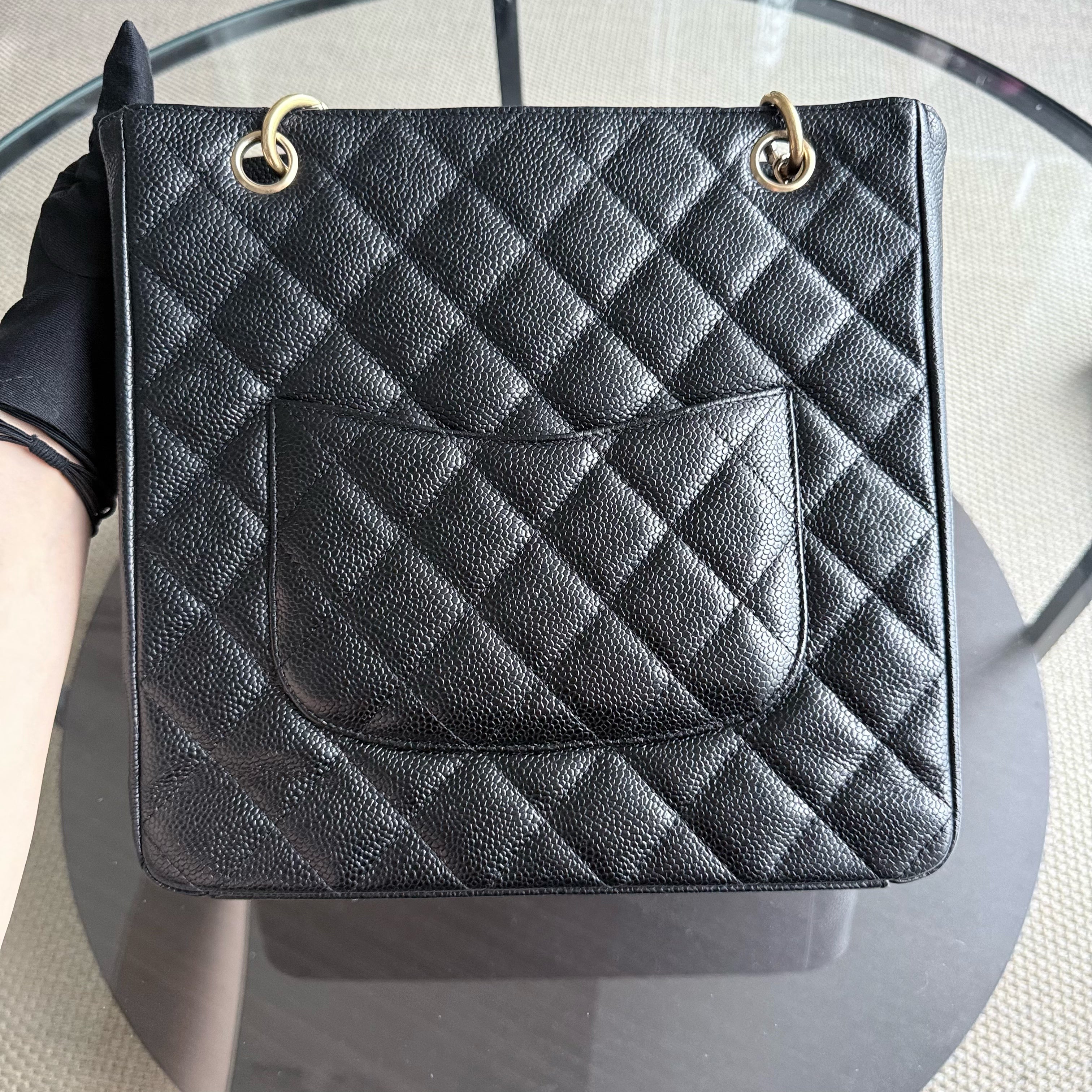Chanel PST Petite Shopping Tote - Caviar Quilted Black Gold Hardware Series 8