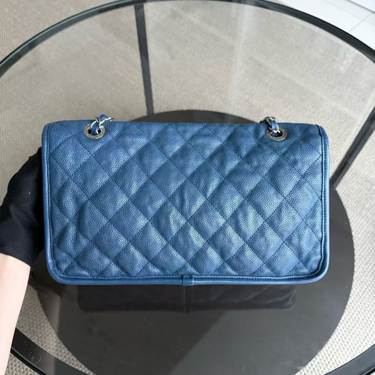 Chanel French Riviera - Caviar 25CM Quilted Blue Silver Palladium Hardware Series 15