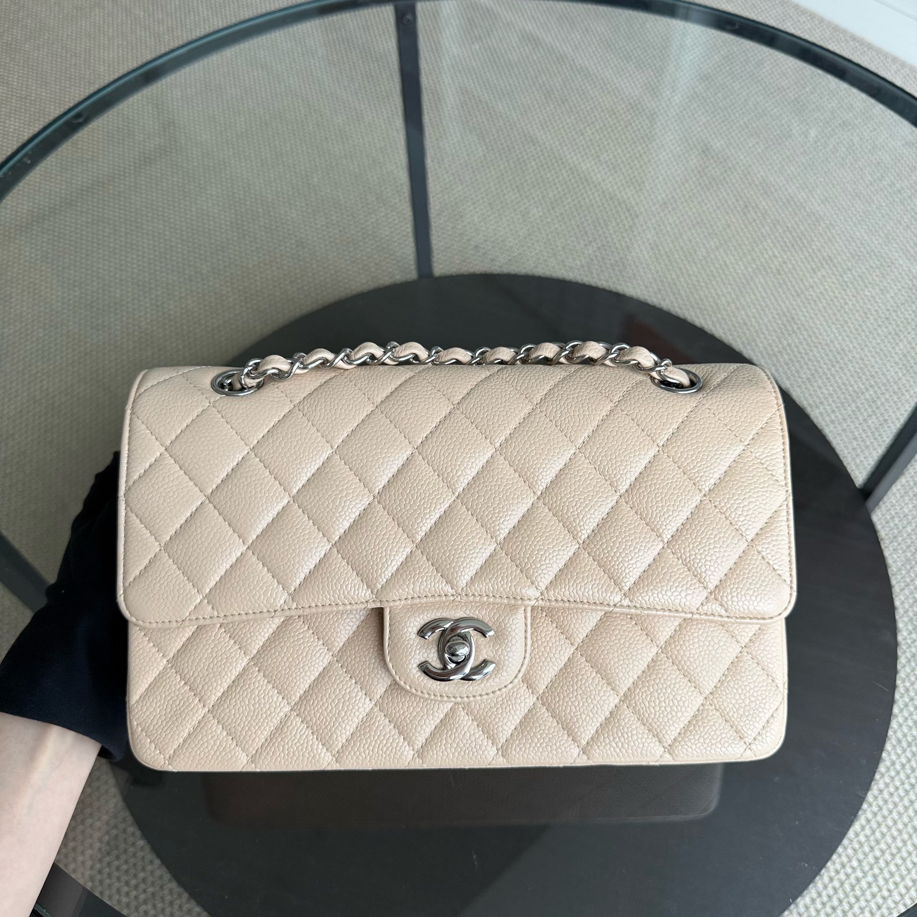 Chanel Classic Flap Medium - Caviar 25CM Quilted Grained Calfskin Beige Silver Hardware Series 13