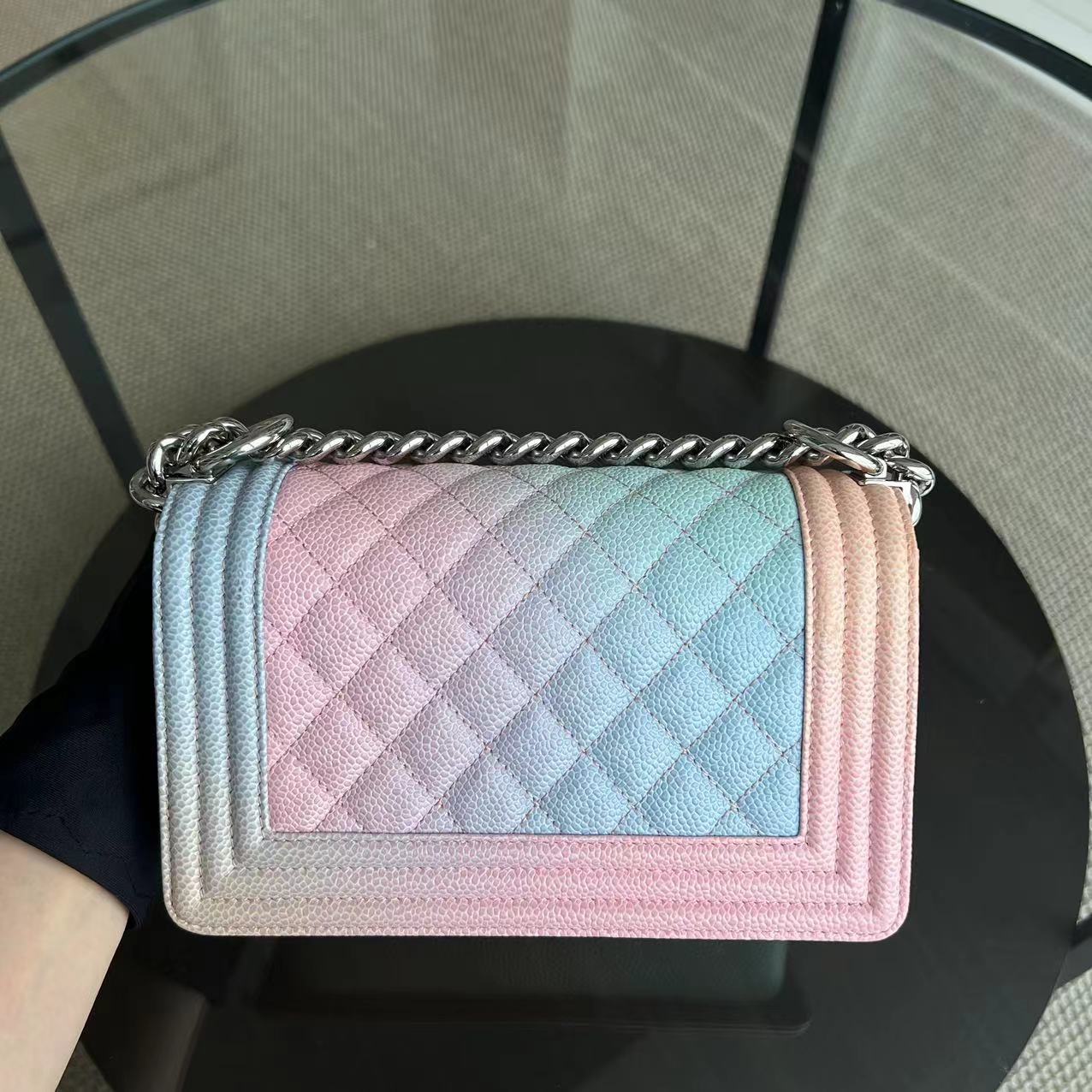 *Unused* Caviar Boy Rainbow Small Quilted Grained Calfskin Multicolor Silver Hardware Series 25
