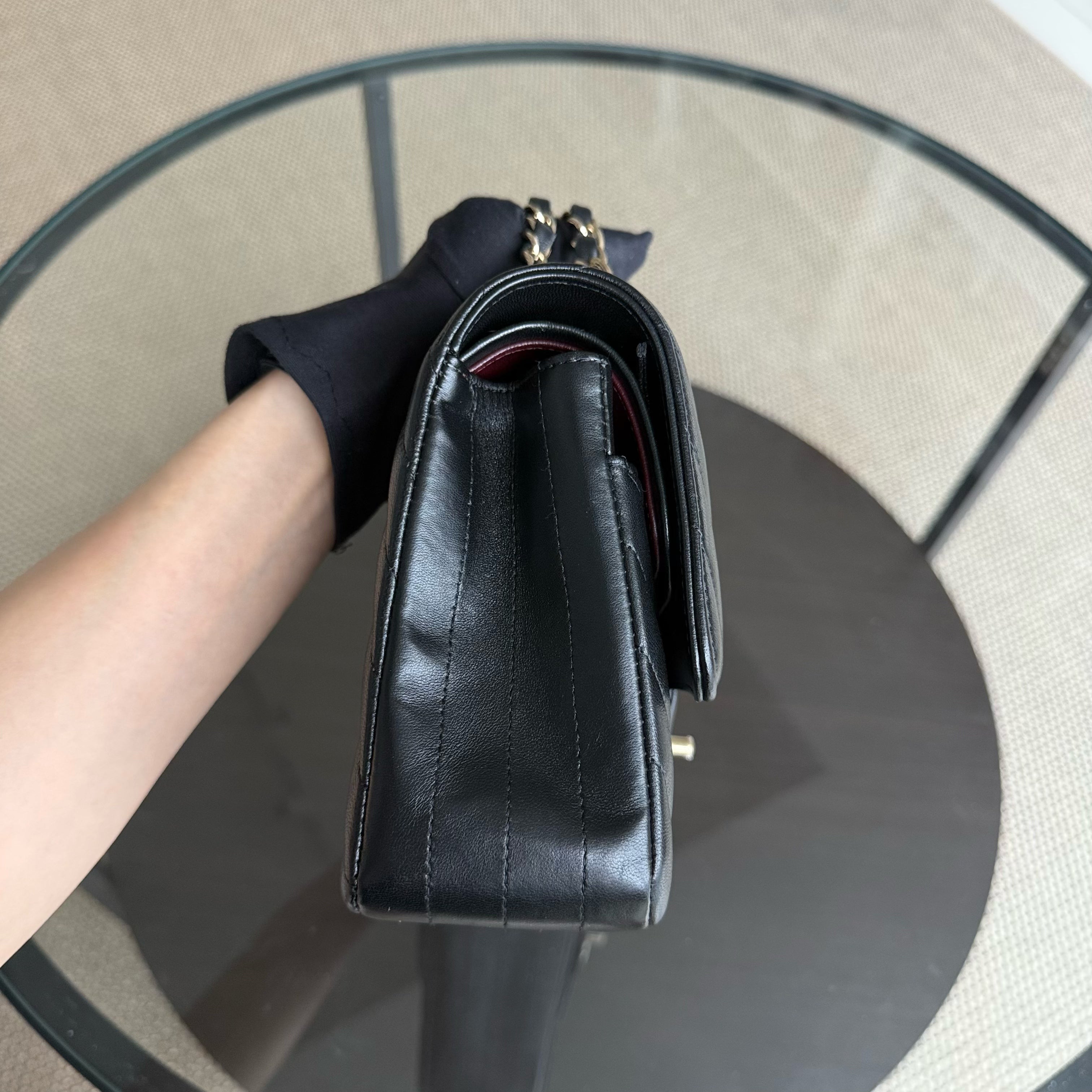 Chanel Classic Flap Medium - 25CM Chevron Lambskin Black Light Gold Hardware Series 27