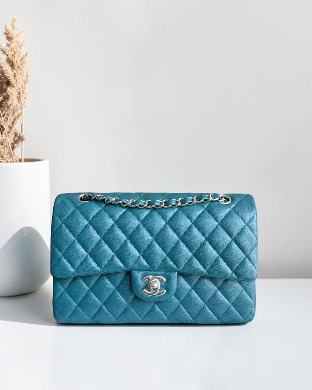 Chanel Classic Flap Medium - Caviar 25CM Quilted Grained Calfskin Blue Silver Hardware Series 26