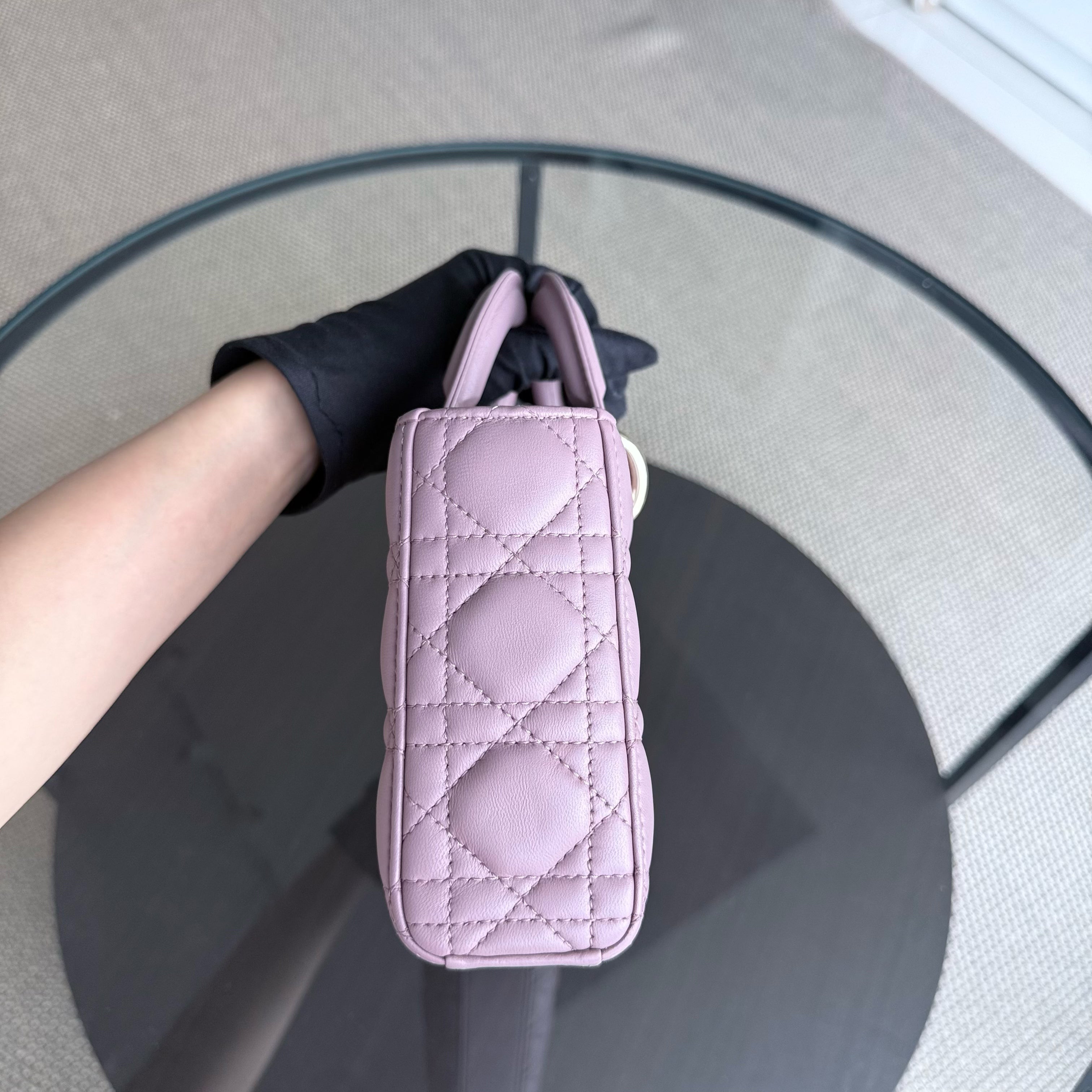Dior D-Joy Medium - Cannage Lambskin Pink Gold Hardware