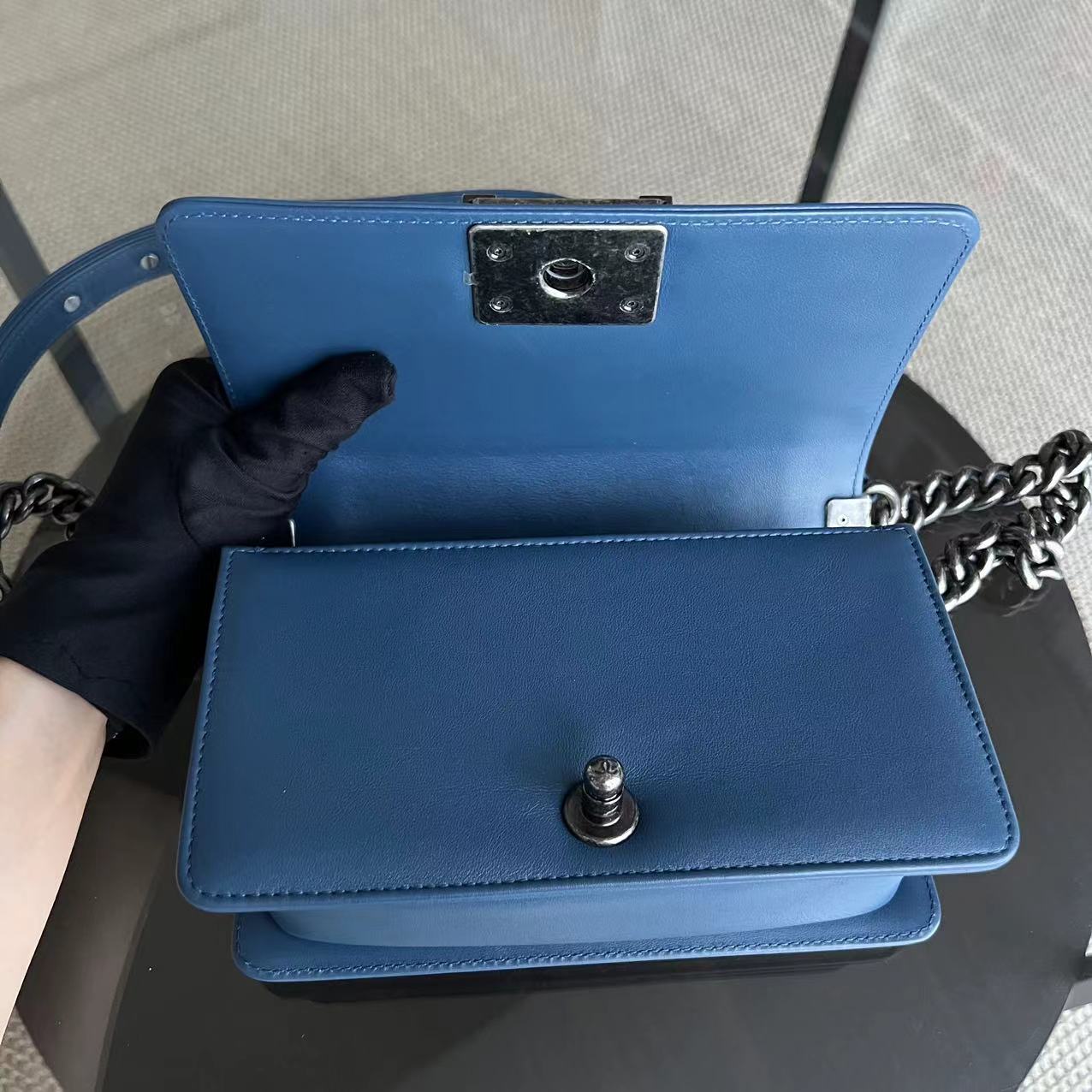 Chanel Boy Small - Quilted Calfskin Blue Ruthenium Silver Hardware Series 23