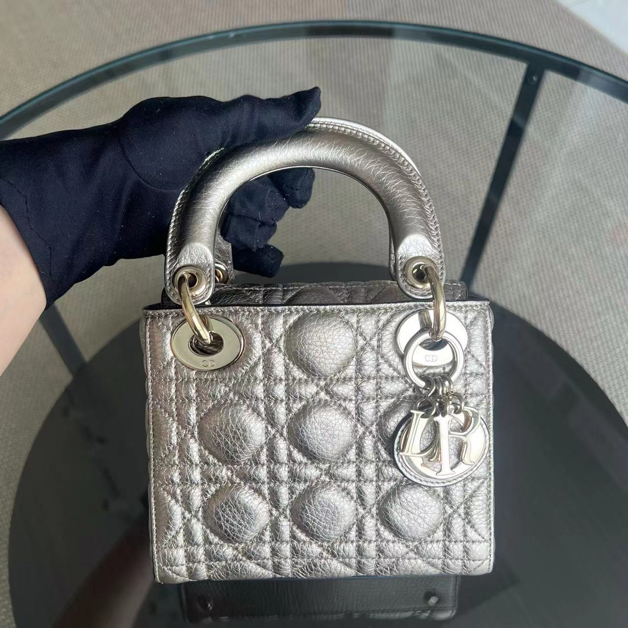 Dior Lady Mini - Cannage Calfskin Metallic Gold Golden Hardware