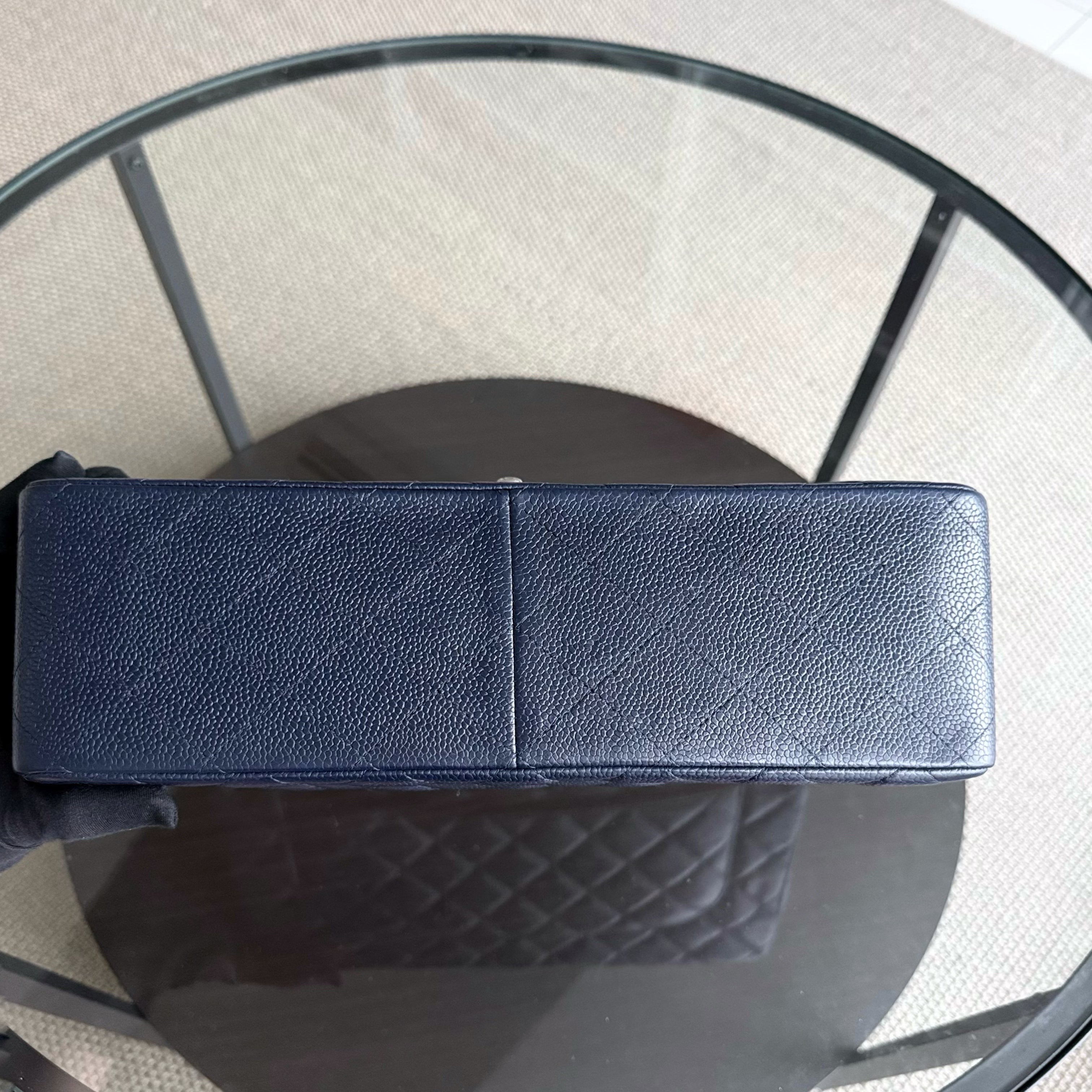 Chanel Classic Flap Jumbo - Caviar Double Flap 30CM Quilted Grained Calfskin Dark Blue Silver Hardware Series 19