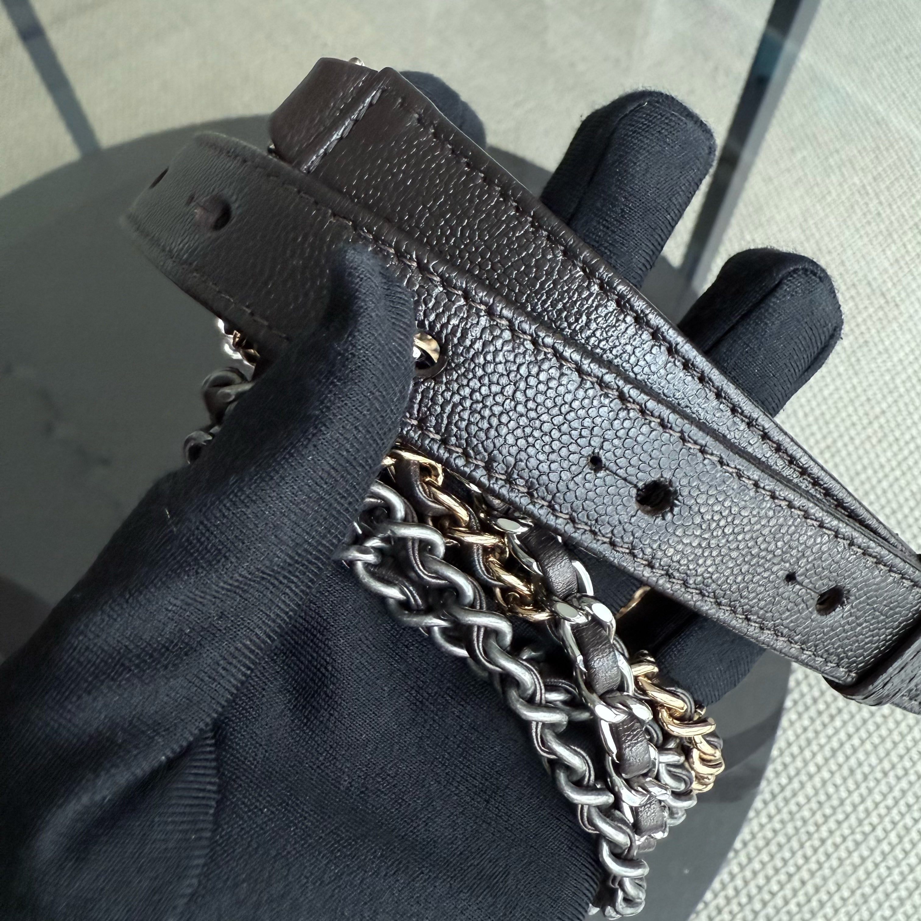 Chanel Gabrielle Small - Caviar Chevron Dark Brown Two-tone Gold Hardware Series 26