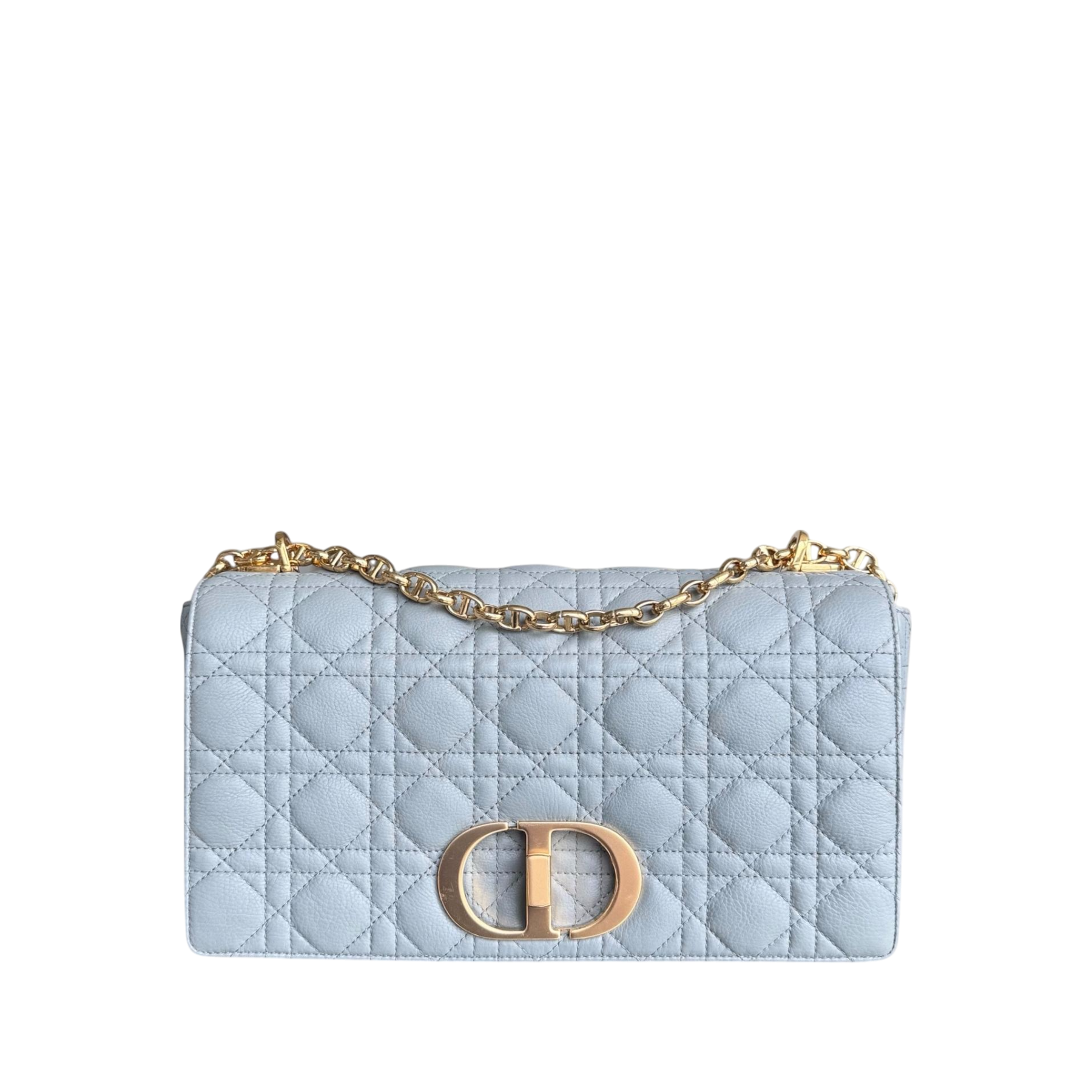 Dior Caro Large - Cannage Calfskin Grey Gray Gold Hardware