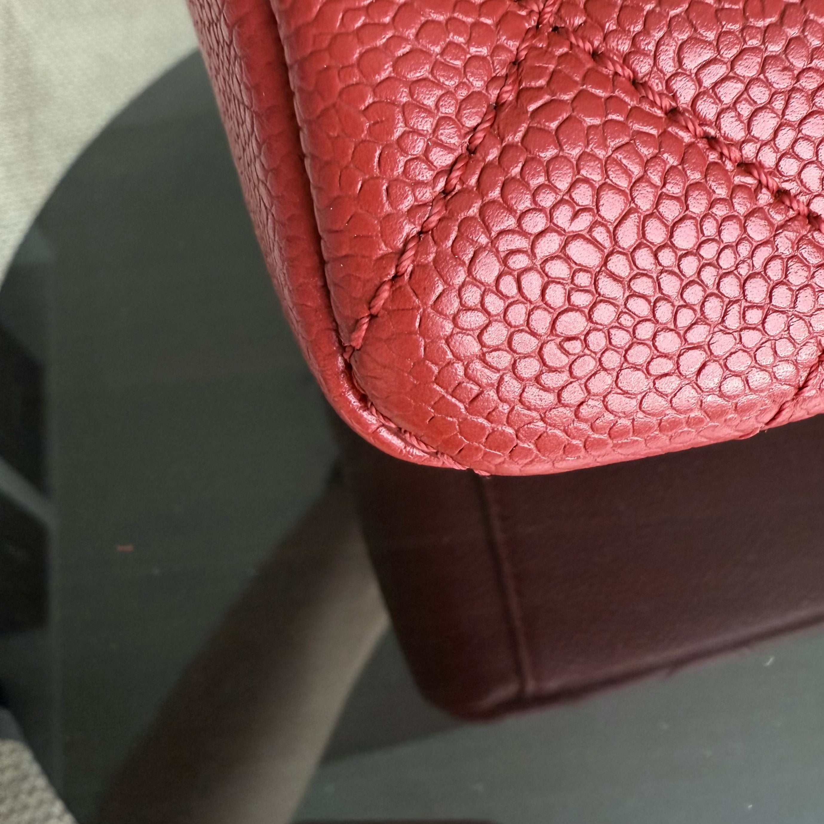 Chanel PST Petite Shopping Tote - Caviar Quilted Red Silver Hardware Series 18