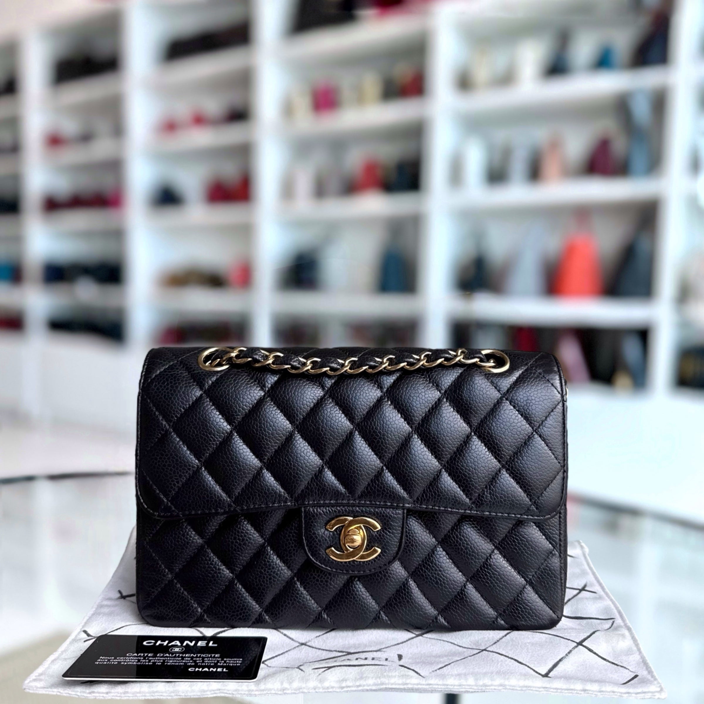 Chanel Classic Flap Small - Caviar 23CM Quilted Grained Calfskin Black Gold Hardware Series 27