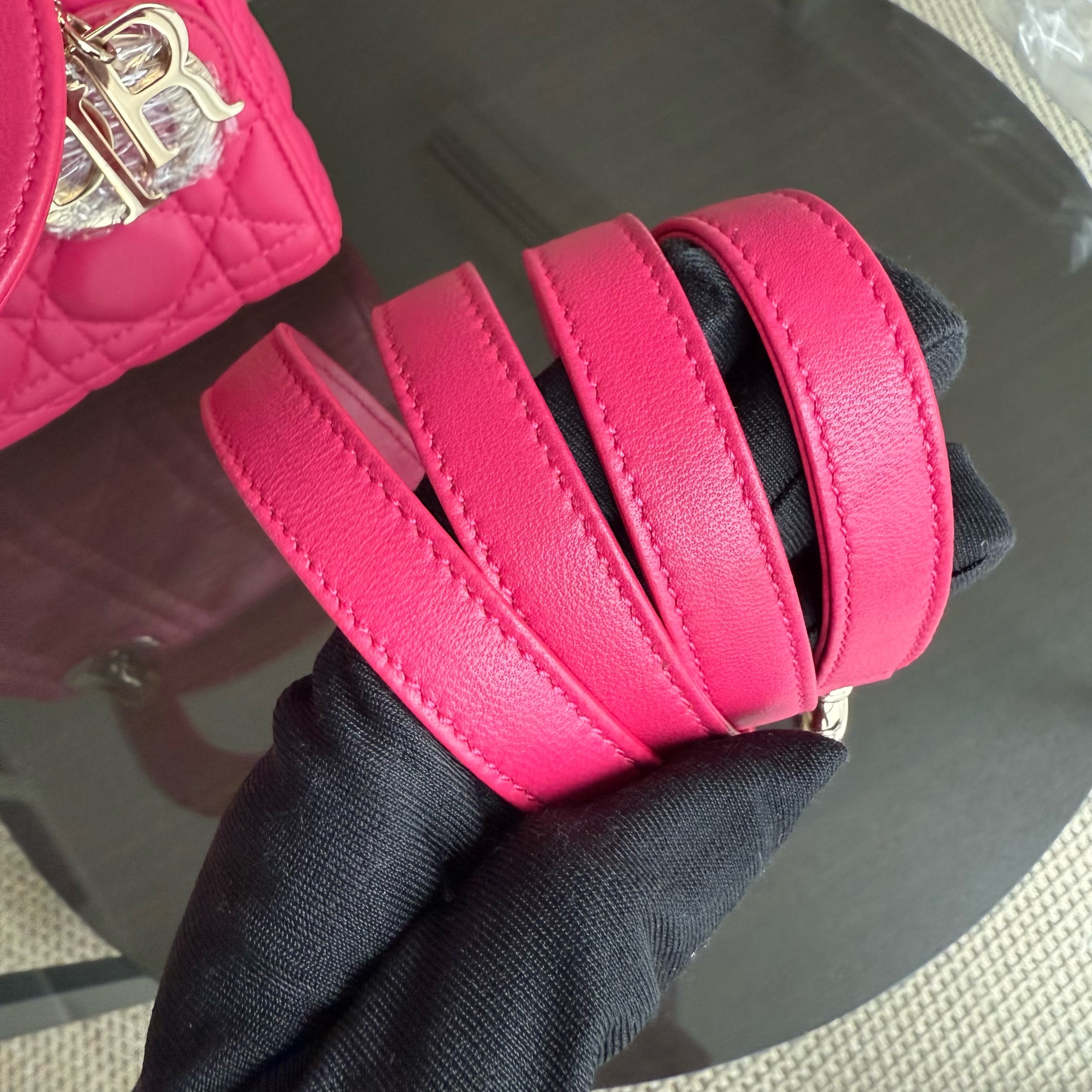 Dior Lady Mini - Cannage Lambskin Hot Pink Gold Hardware