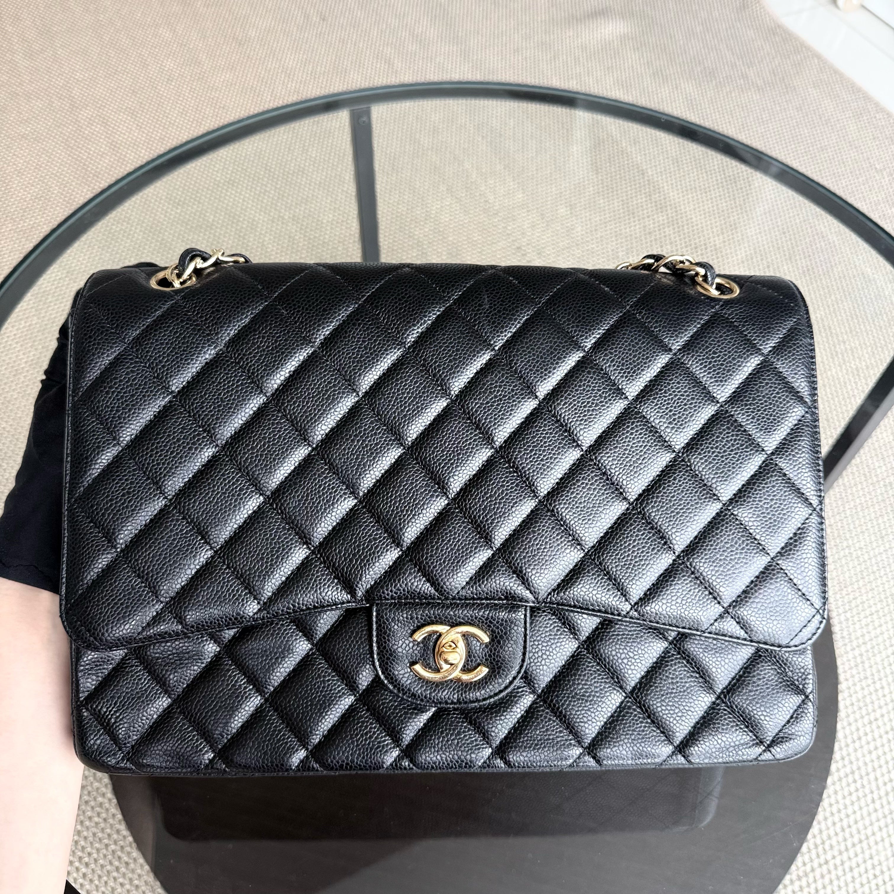 Chanel Classic Flap Maxi - Caviar 33CM Quilted Black Gold Hardware Series 13