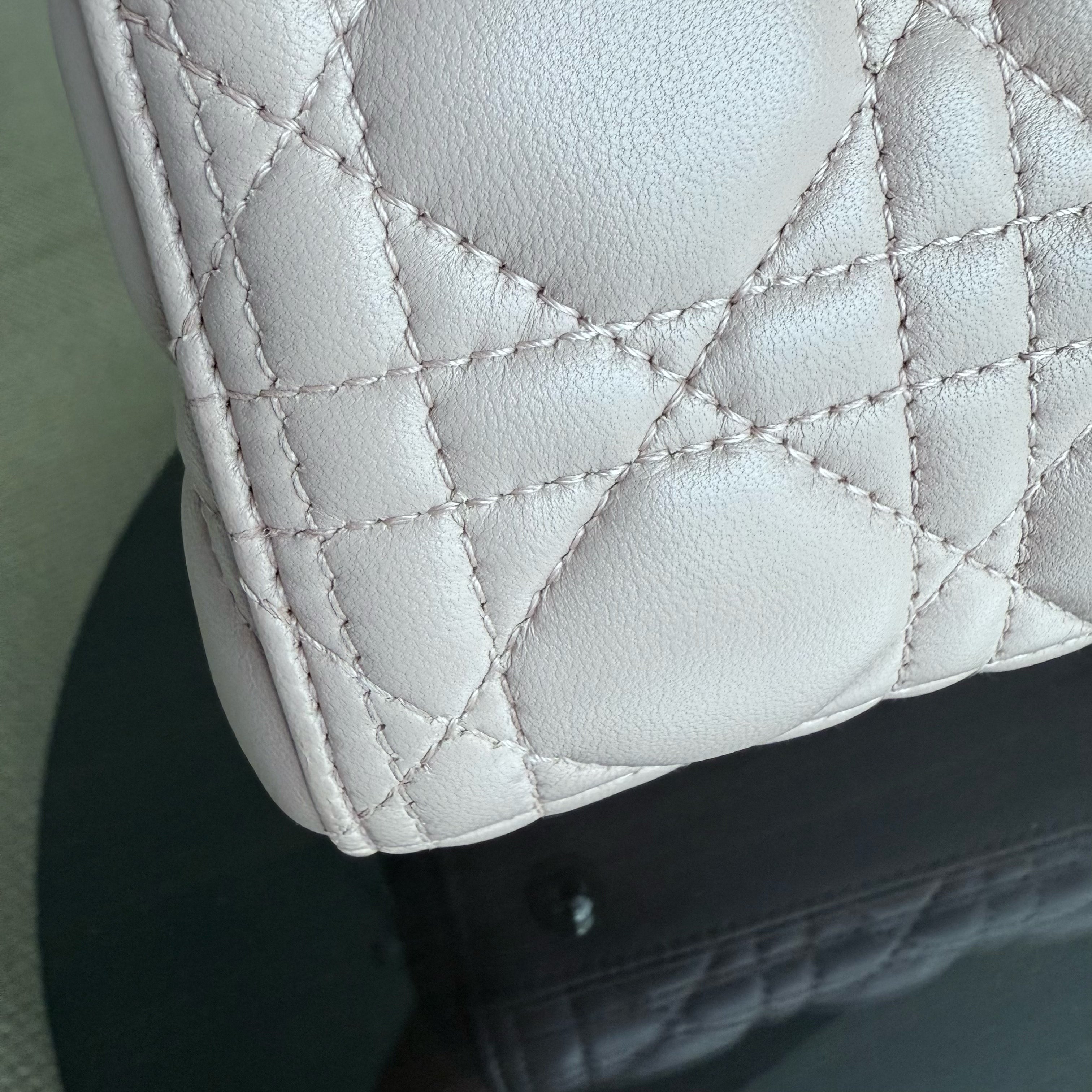 Dior Lady Large - Cannage Lambskin Light Pink Silver Hardware