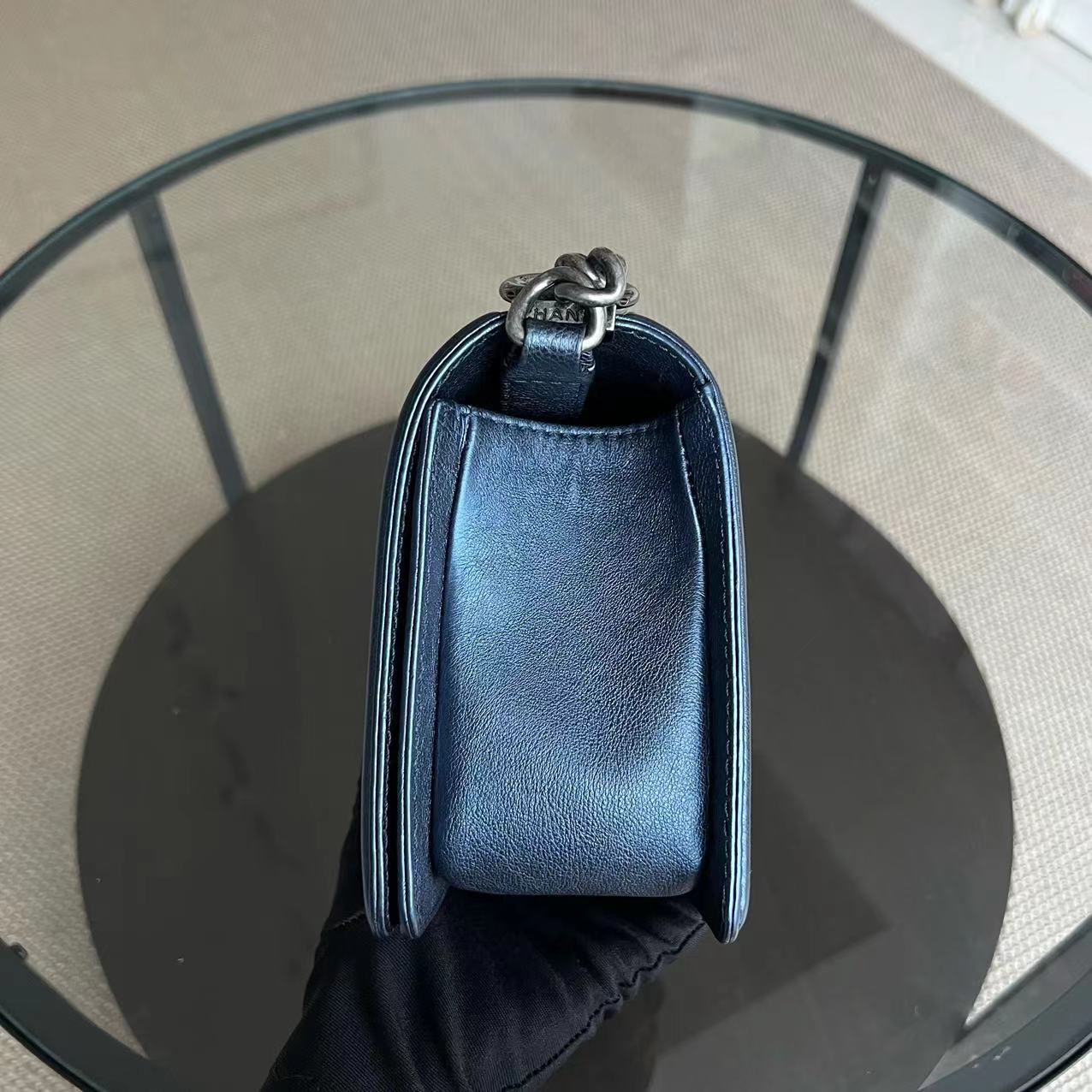 Chanel Boy - Old Medium Calfskin Metallic Blue Ruthenium Silver Hardware Series 18