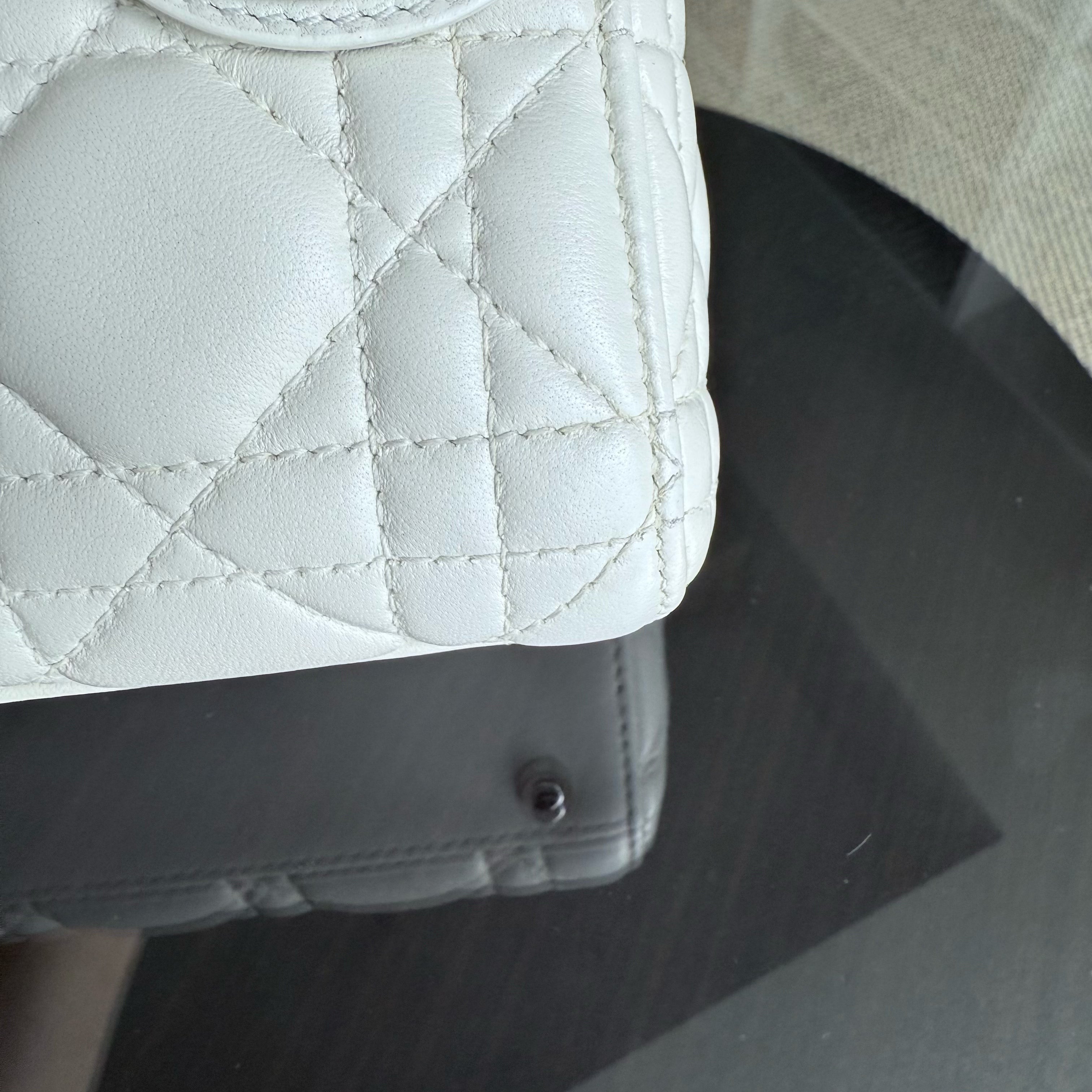 Dior Lady Mini - Cannage Lambskin White Silver Hardware Chain Strap