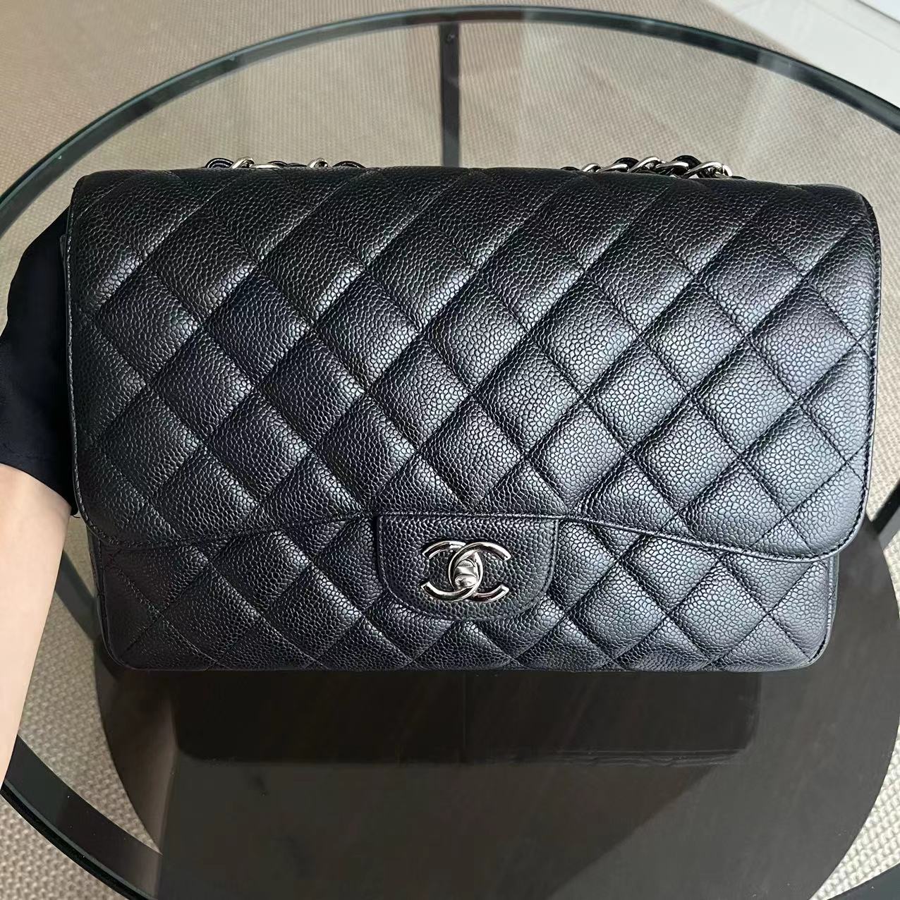 Chanel Classic Flap Jumbo - Caviar Singel Flap Quilted Calfskin Black Silver Hardware Series 13