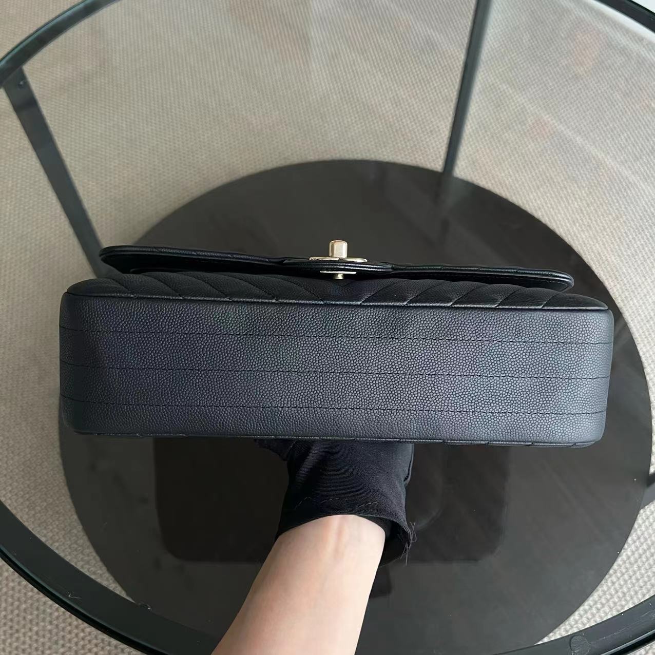 Chanel Classic Flap Medium - Caviar 25CM Chevron Grained Calfskin Black Golden Hardware Series 27