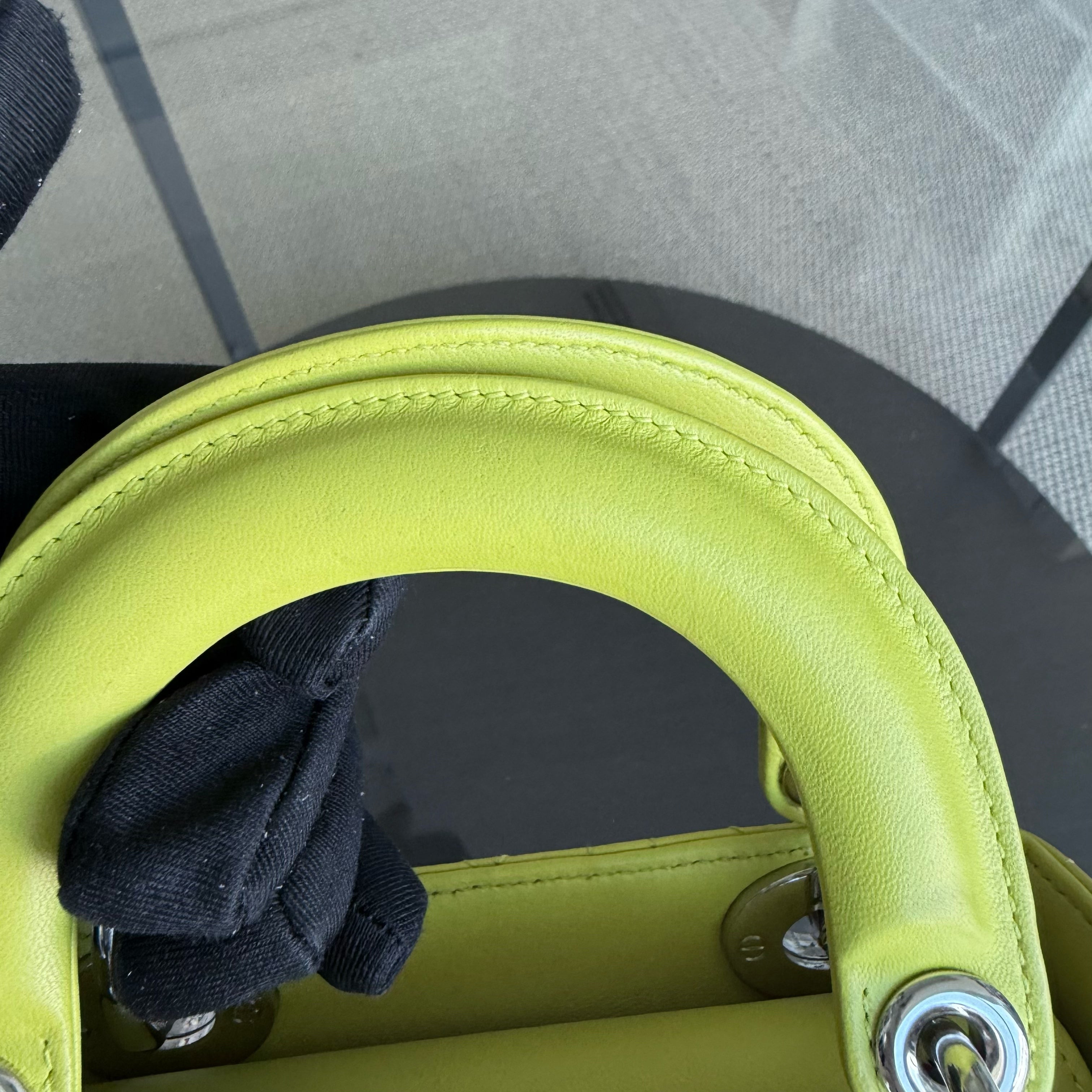 Dior Lady Mini - Cannage Lambskin Yellow Silver Hardware Adjustable Strap