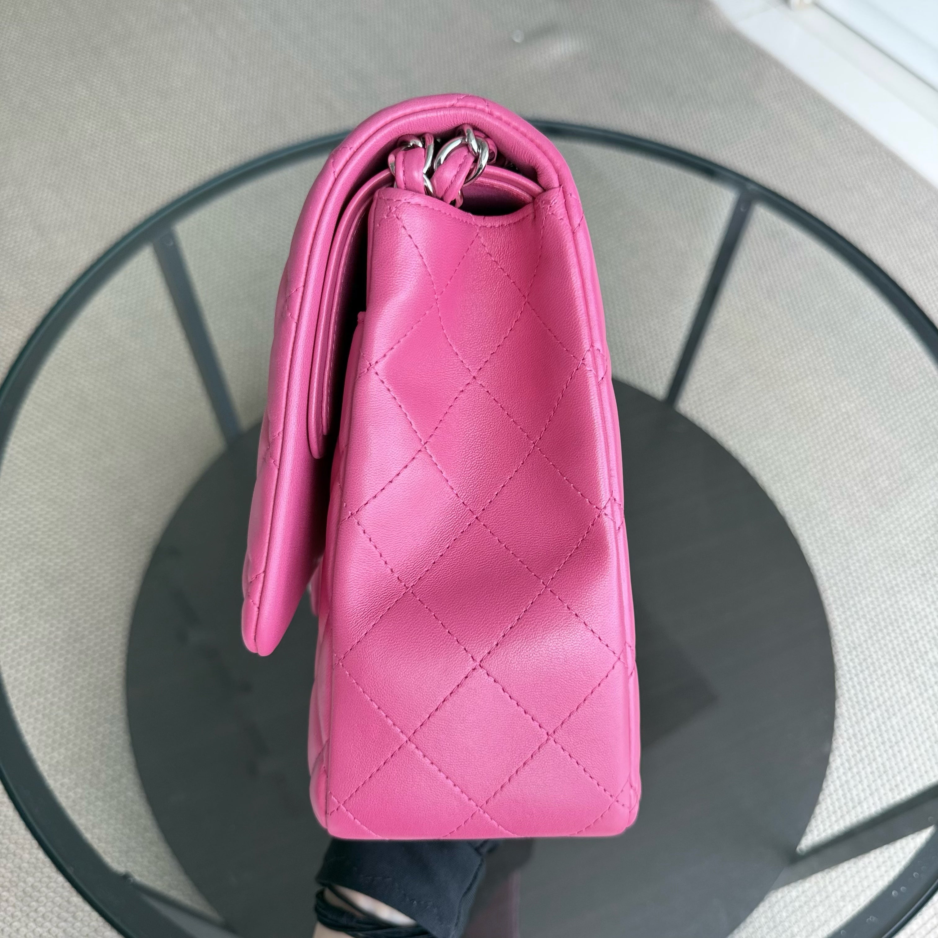 Chanel Classic Flap Maxi - Double Flap 33CM Quilted Lambskin Hot Pink Silver Hardware Series 19