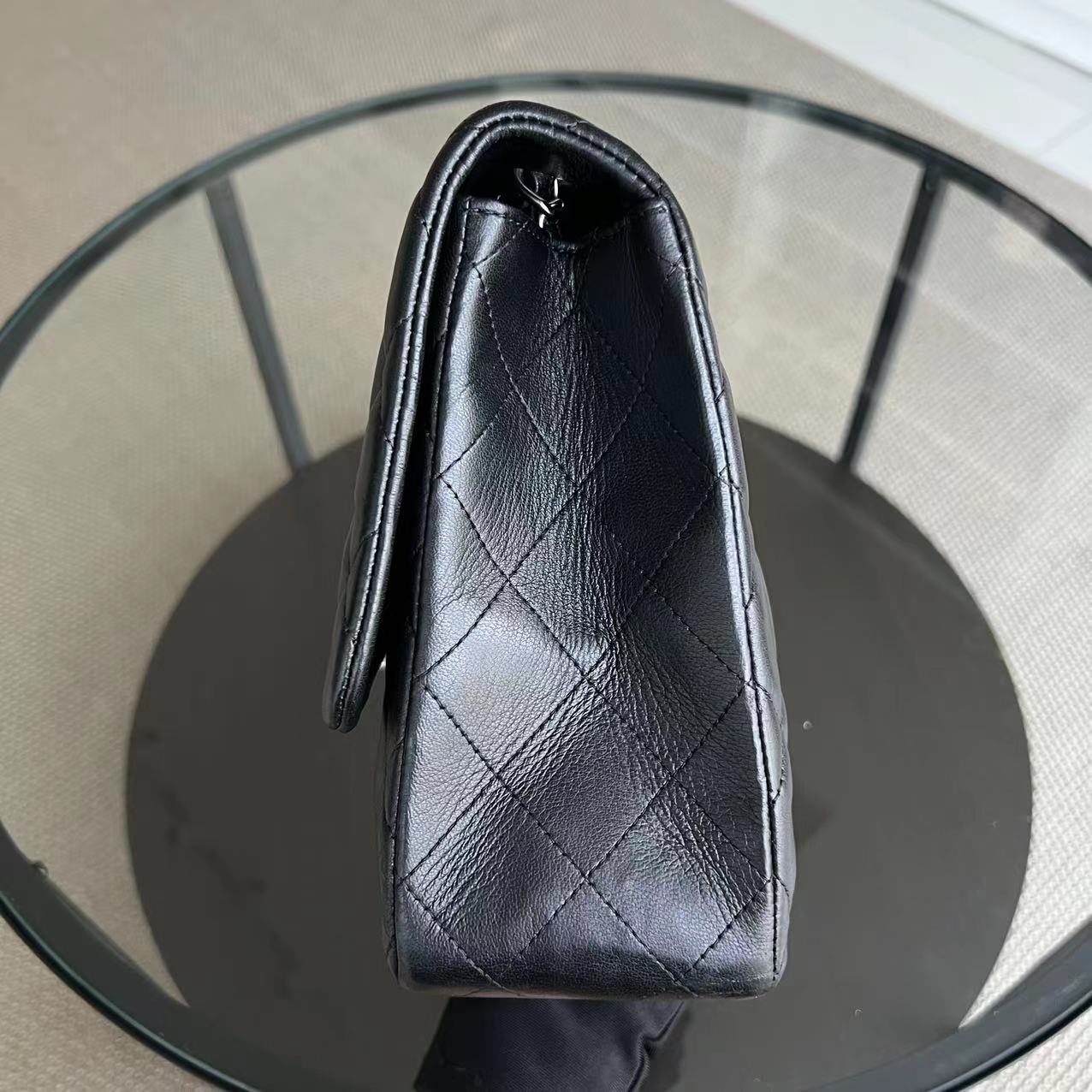 Jumbo Classic Flap Single Flap Quilted Lambskin Black Silver Hardware Series 14