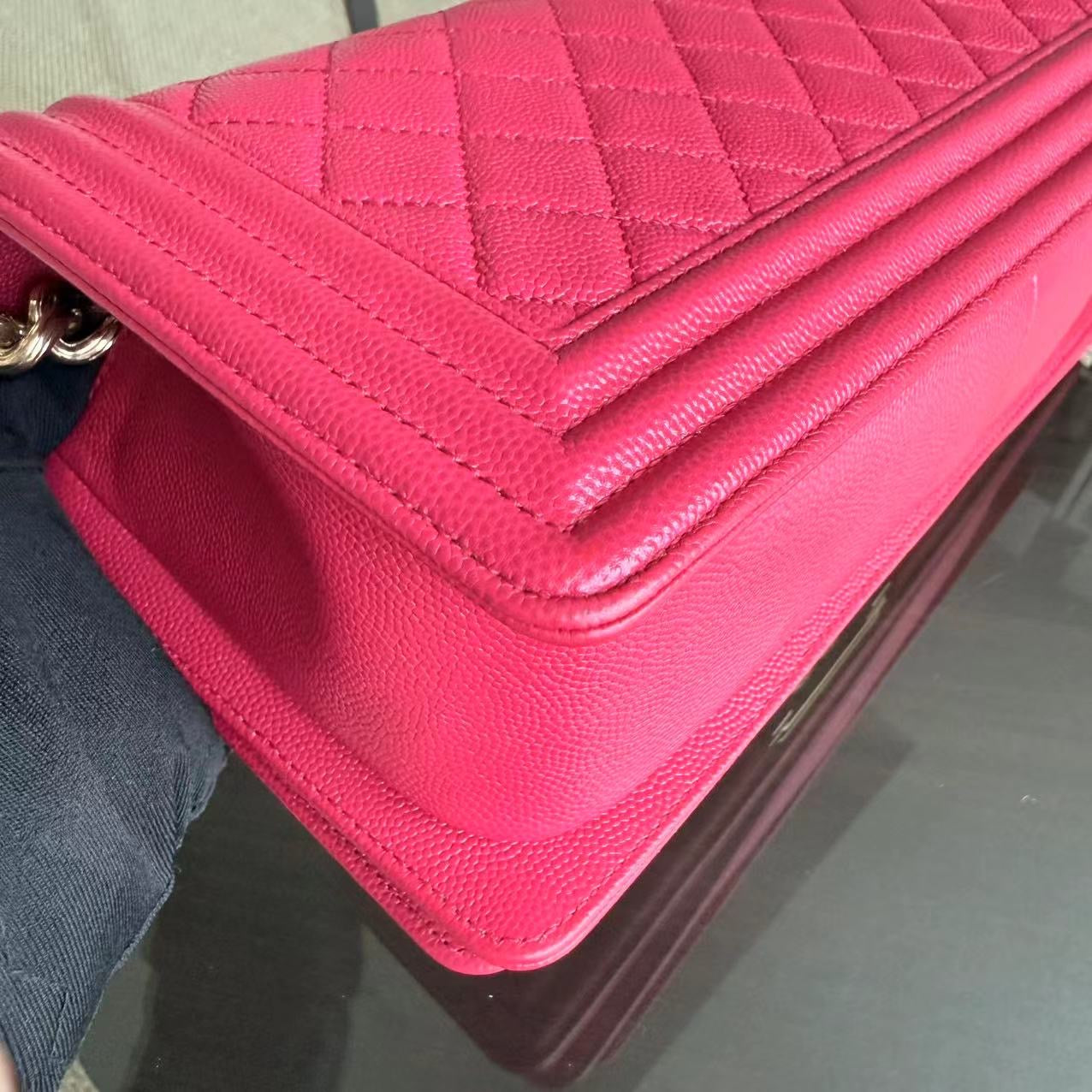 Chanel Boy Medium - Caviar 25CM Quilted Grained Calfskin Hot Pink Gold Hardware Series 23