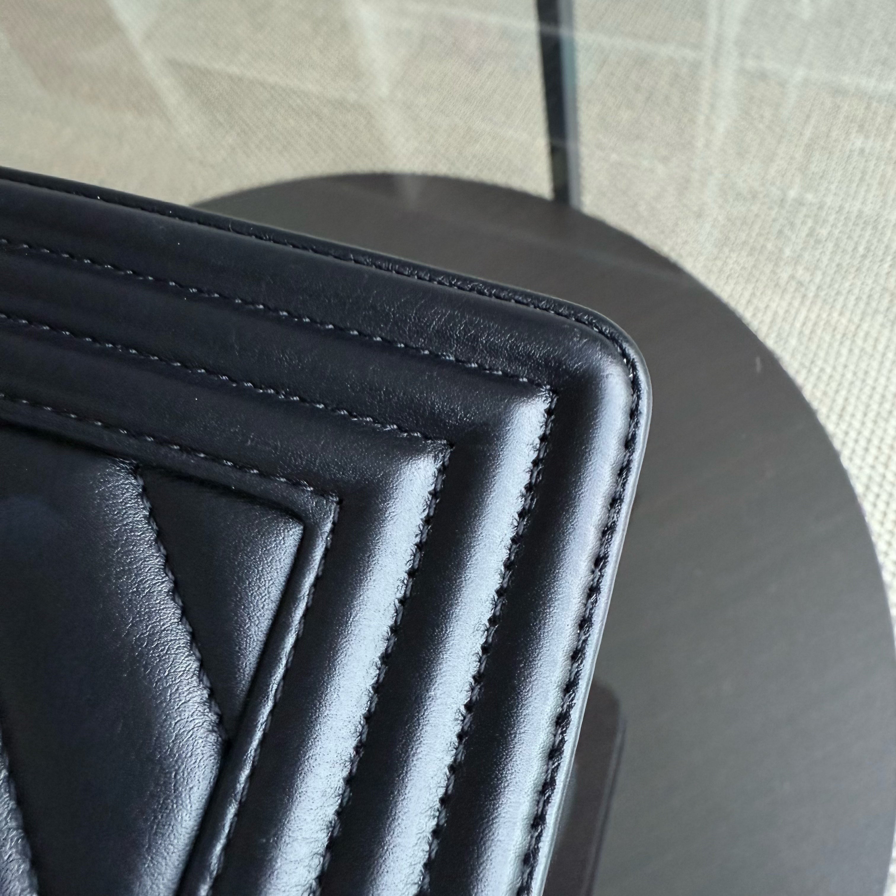 Chanel Boy Medium - 25CM Chevron Calfskin Black Aged Gold Hardware