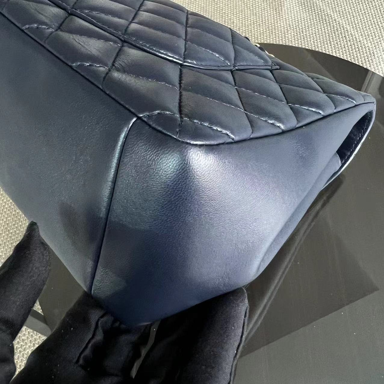 Chanel Chic Flap Jumbo Mademoiselle Quilted Lambskin Dark Blue Golden Hardware Series 21