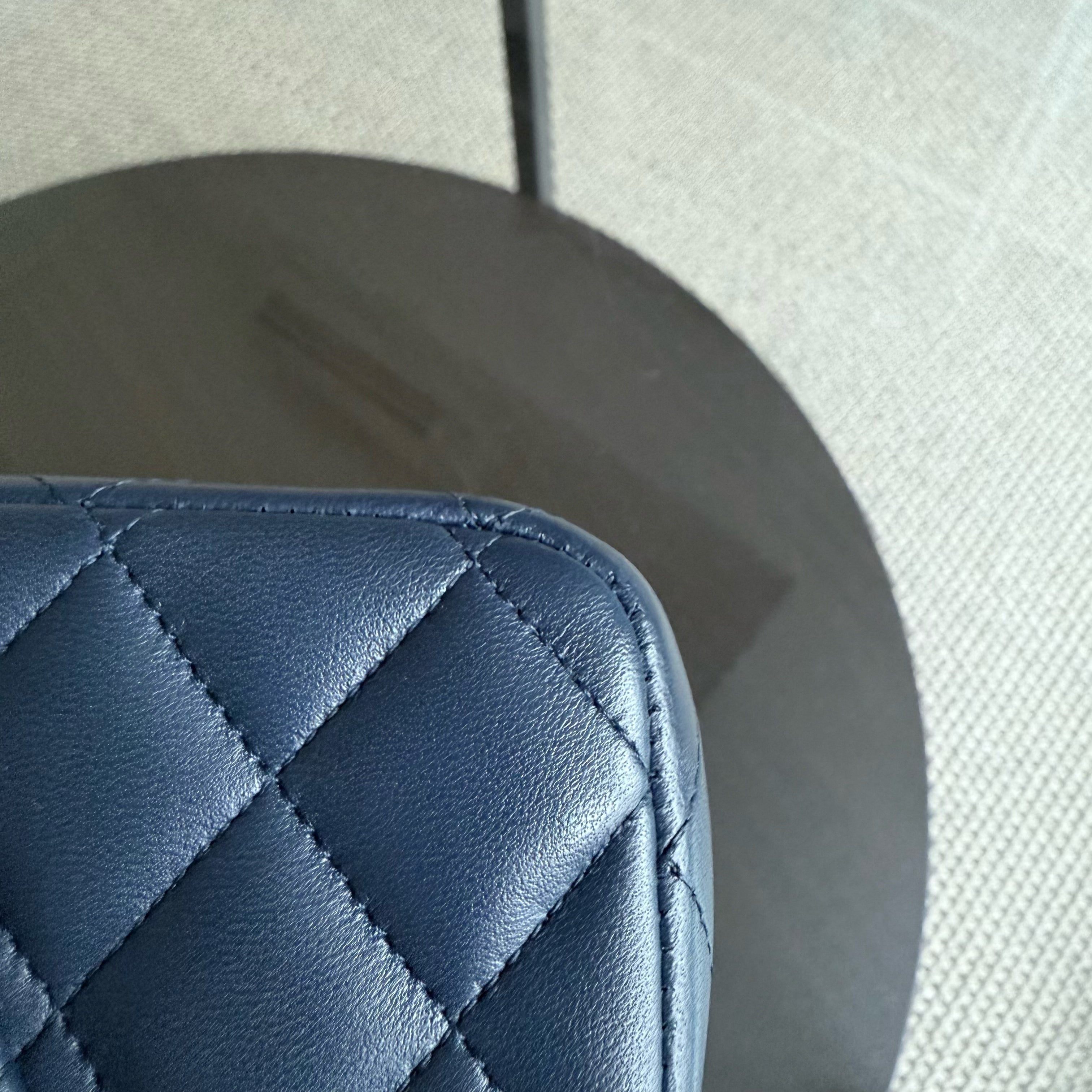 Chanel Classic Flap Medium - 25CM Quilted Lambskin Dark Blue Silver Hardware Series 22