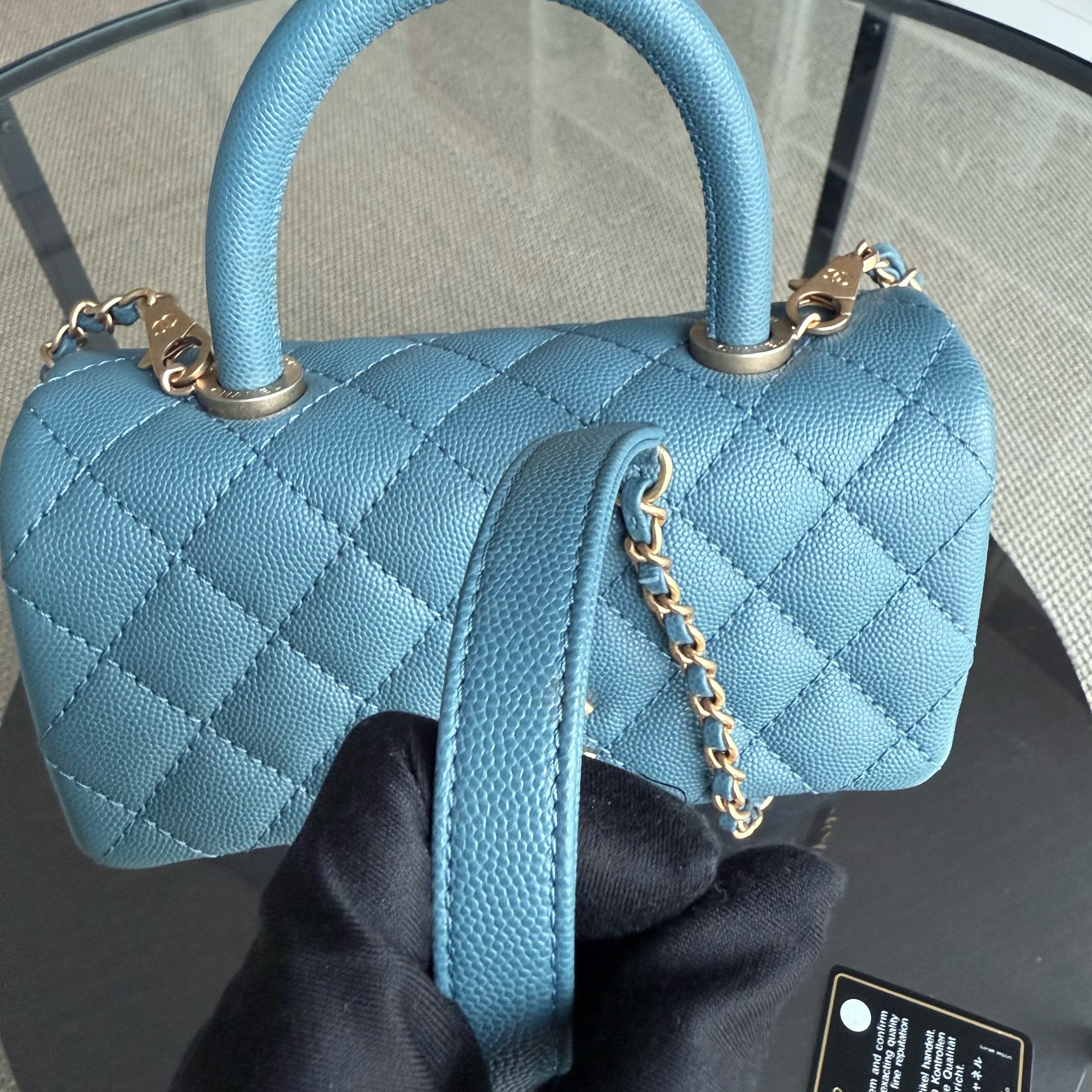 Chanel Coco Handle Small - Caviar 25CM Quilted Blue Gold Hardware Series 25