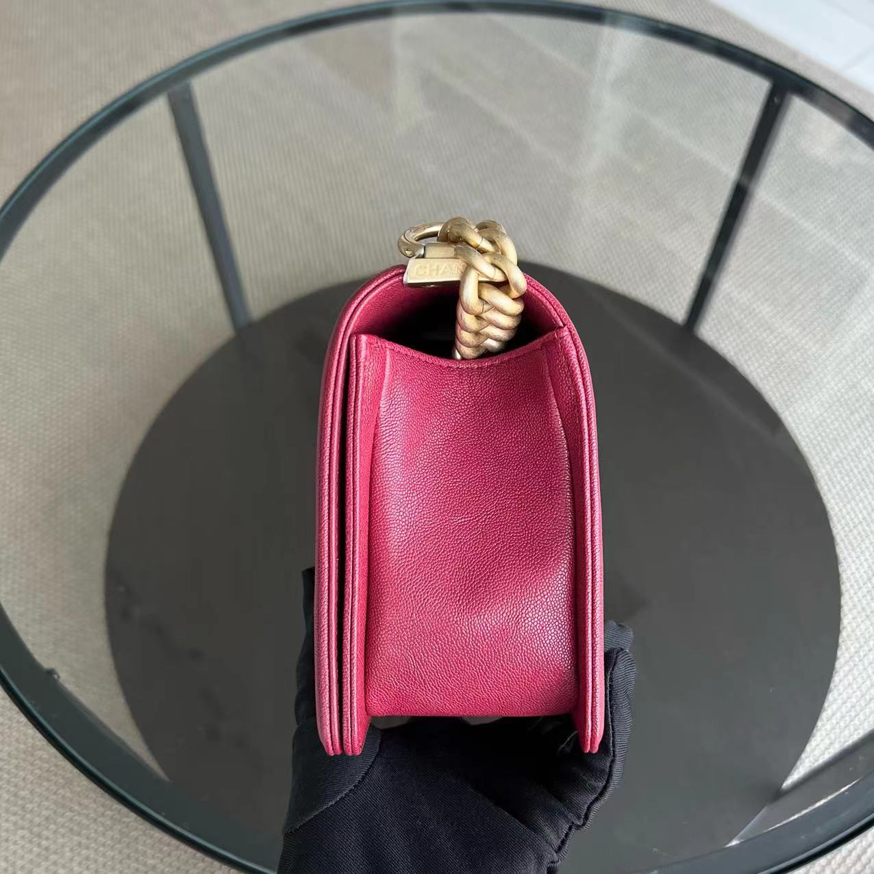 Chanel Boy Medium - Caviar 25CM Quilted Dark Red Golden Hardware Series 26