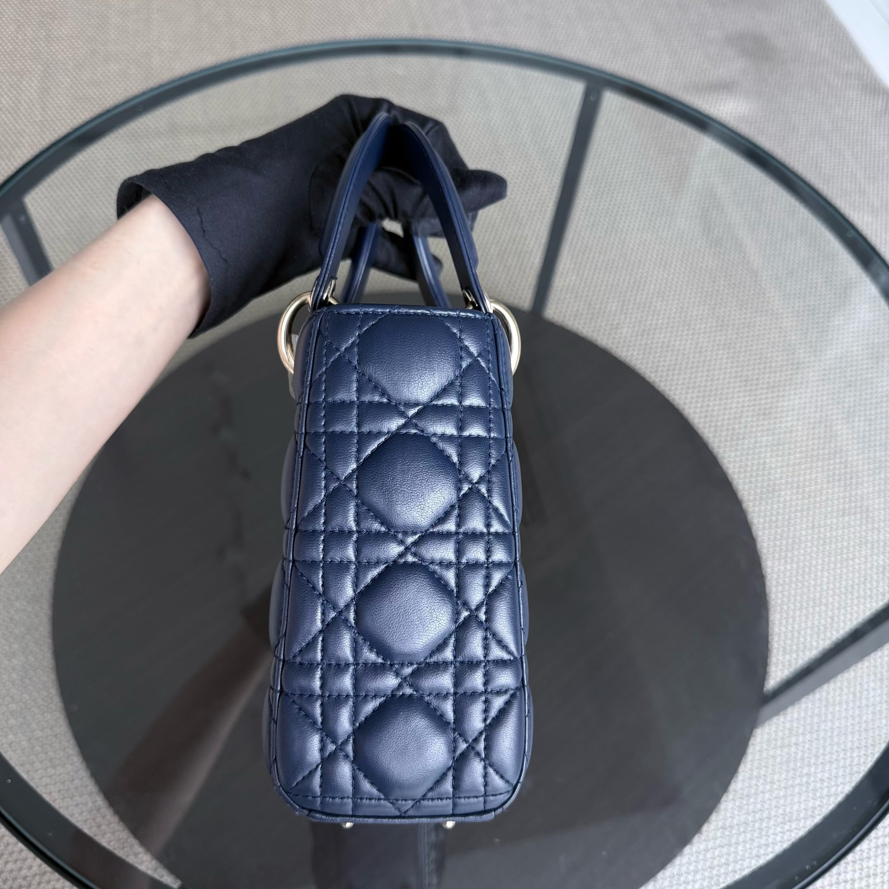 Dior Lady Small - Cannage Lambskin Dark Blue Gold Hardware