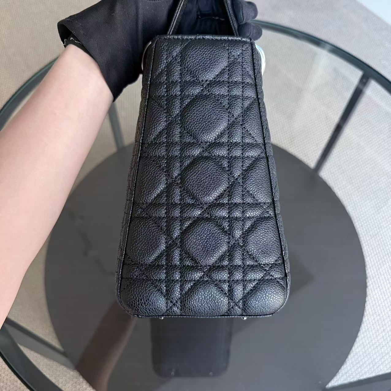 *Rare Caviar* Dior Lady Medium - Grained Calfskin Cannage Black Silver Hardware
