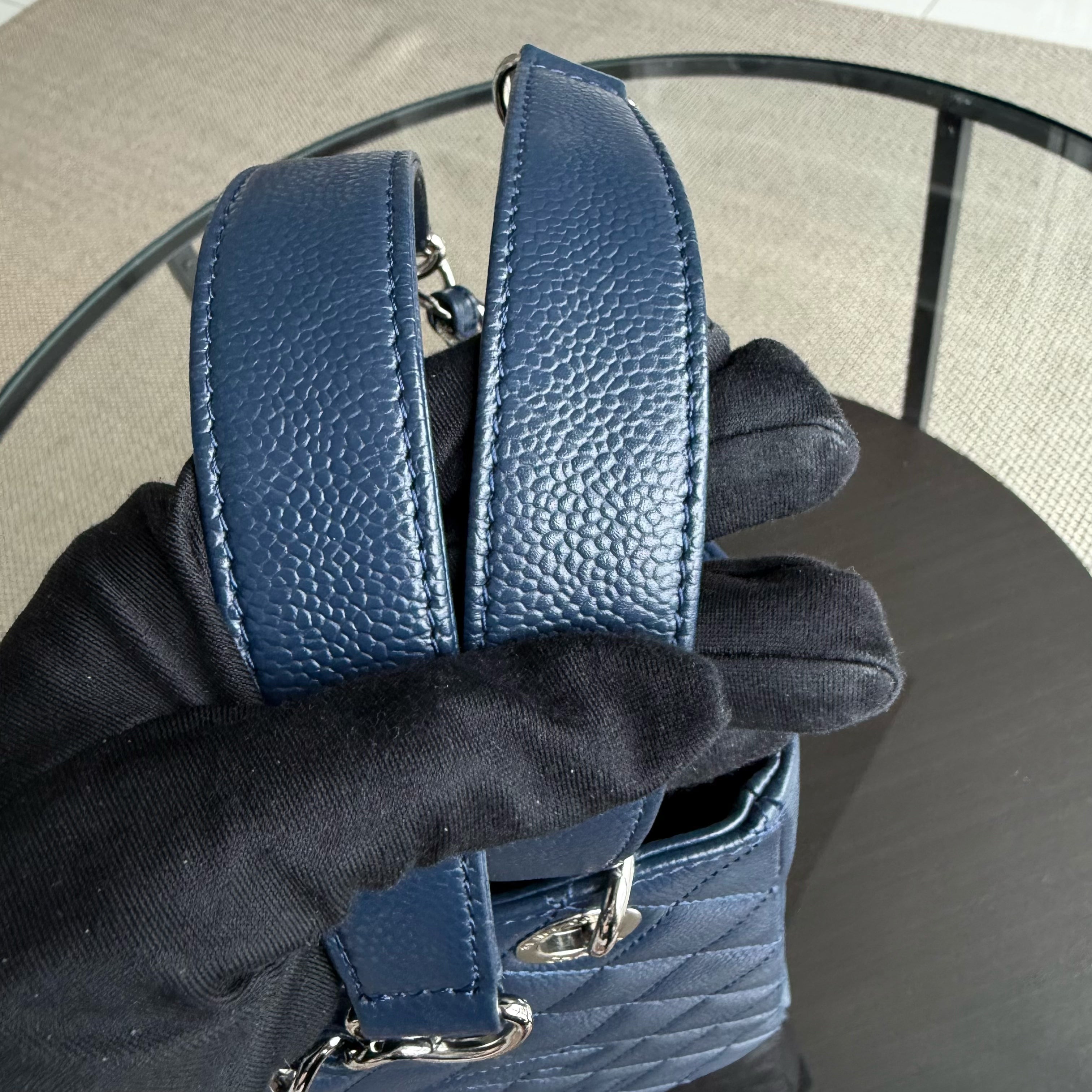 Chanel PST Petite Shopping Tote - Caviar 24CM Quilted Dark Blue Silver Hardware Series 15