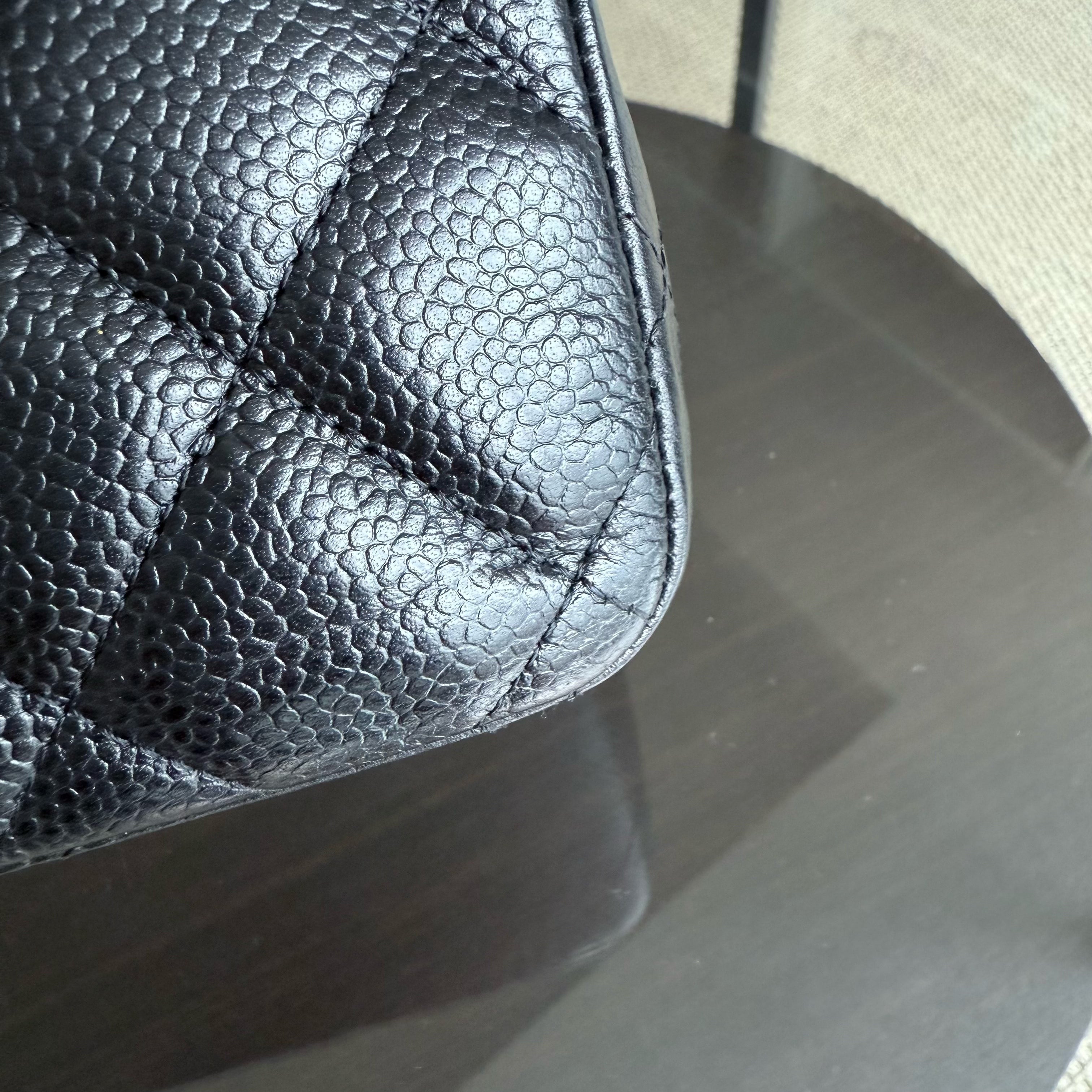 Chanel Classic Flap Jumbo - Caviar 30CM Double Flap Quilted Black Silver Hardware Series 18