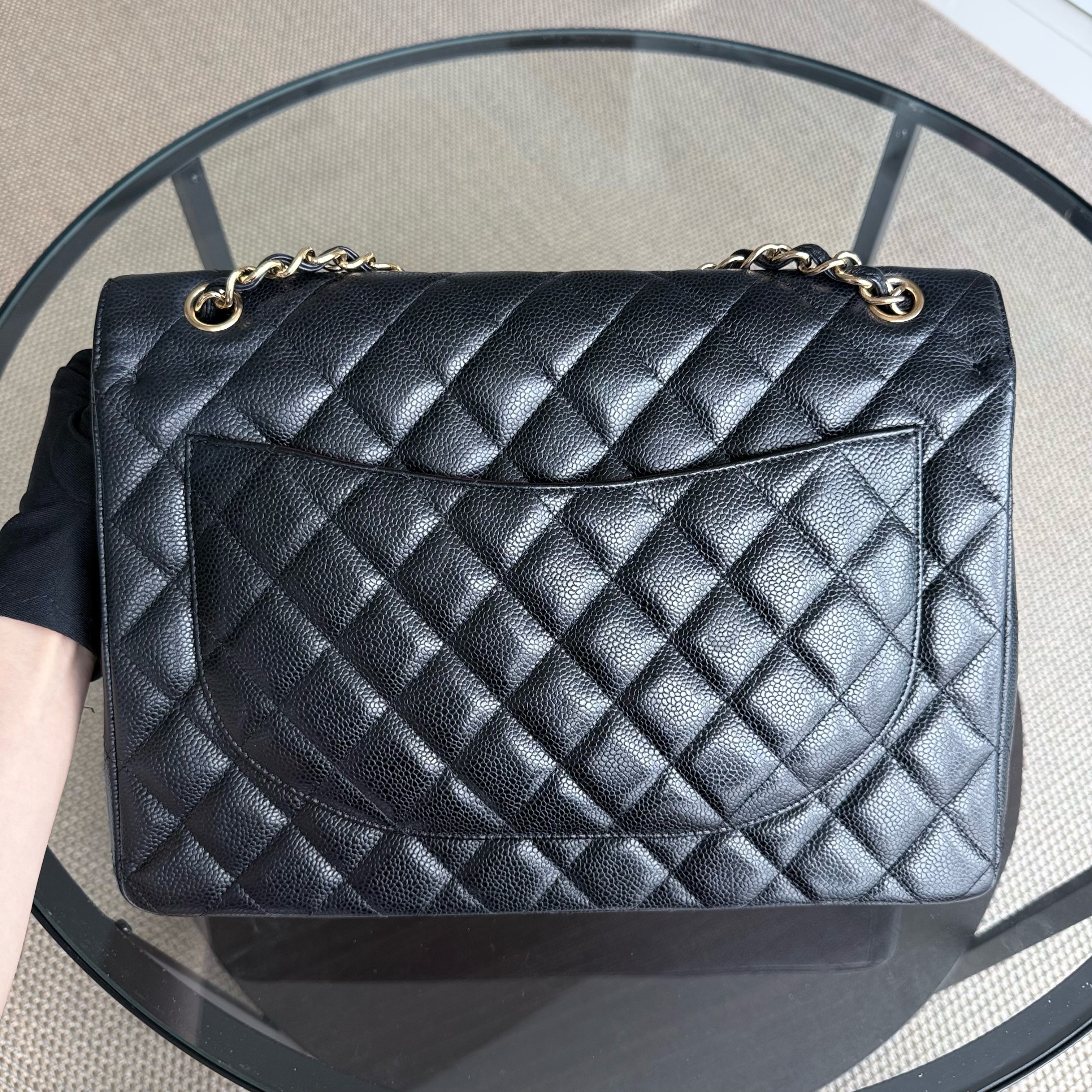 Chanel Classic Flap Maxi - Caviar Double Flap 33CM Quilted Black Gold Hardware Series 15