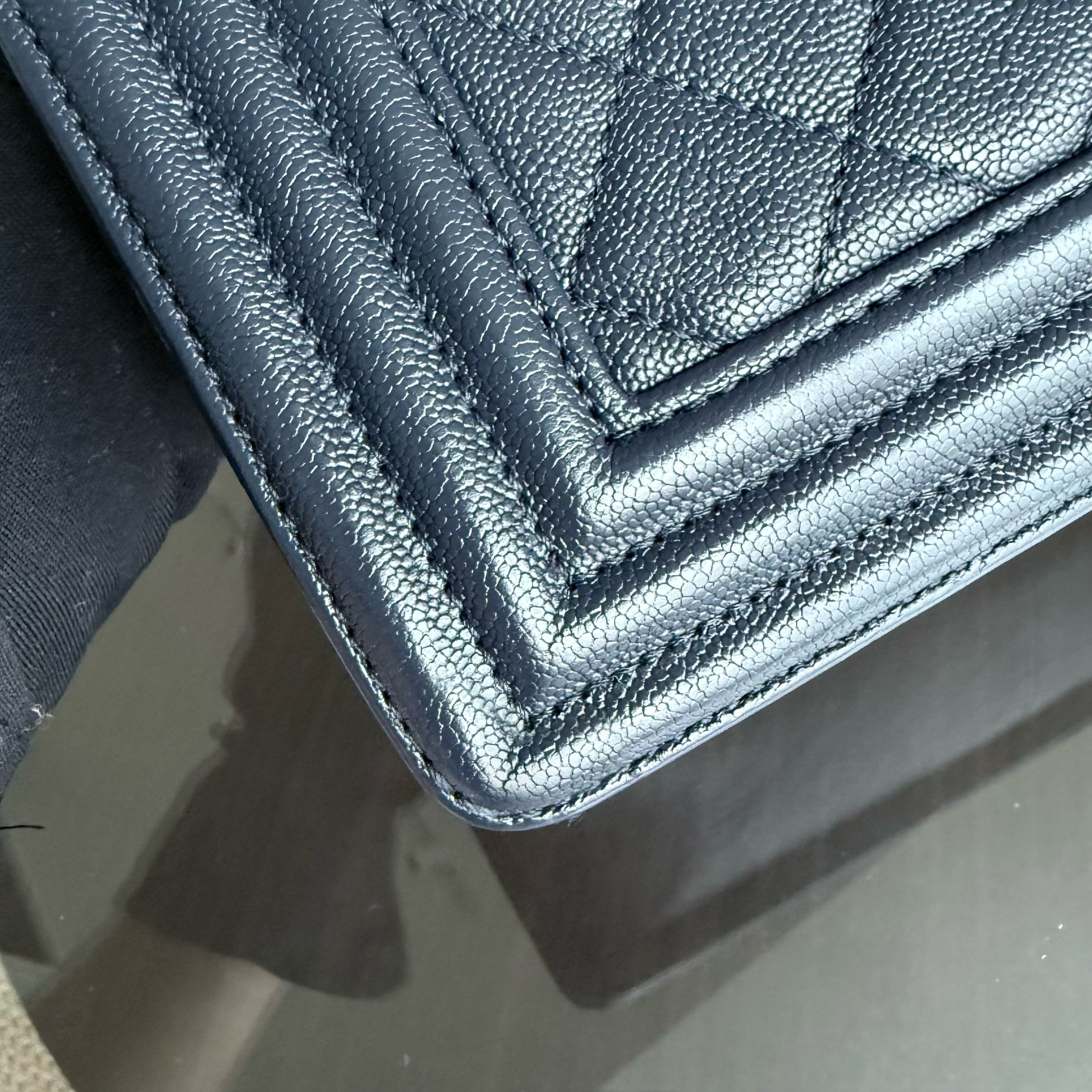 Chanel Boy Medium - Caviar 25CM Quilted Midnight Dark Blue Gold Hardware Series 27