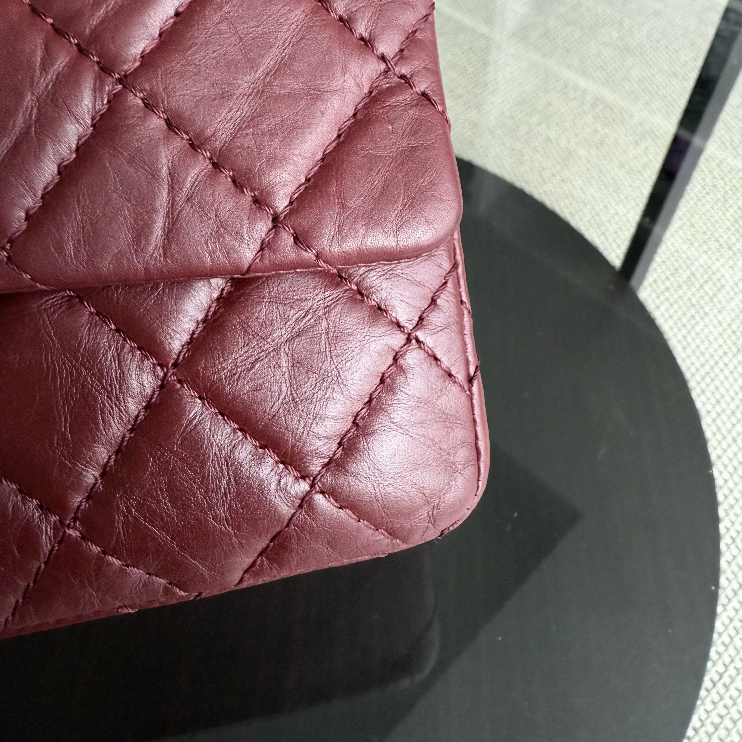 Chanel 2.55 Reissue 226 Medium - 28CM Quilted Aged Calfskin Burgundy Dark Red Ruthenium Silver Hardware Series 12