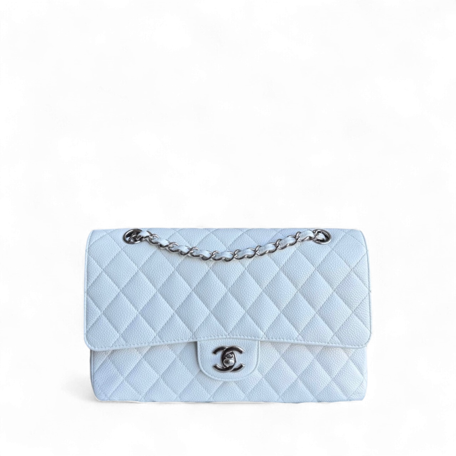 Chanel Classic Flap Medium - Caviar Quilted Grained Calfskin White Silver Hardware Series 15