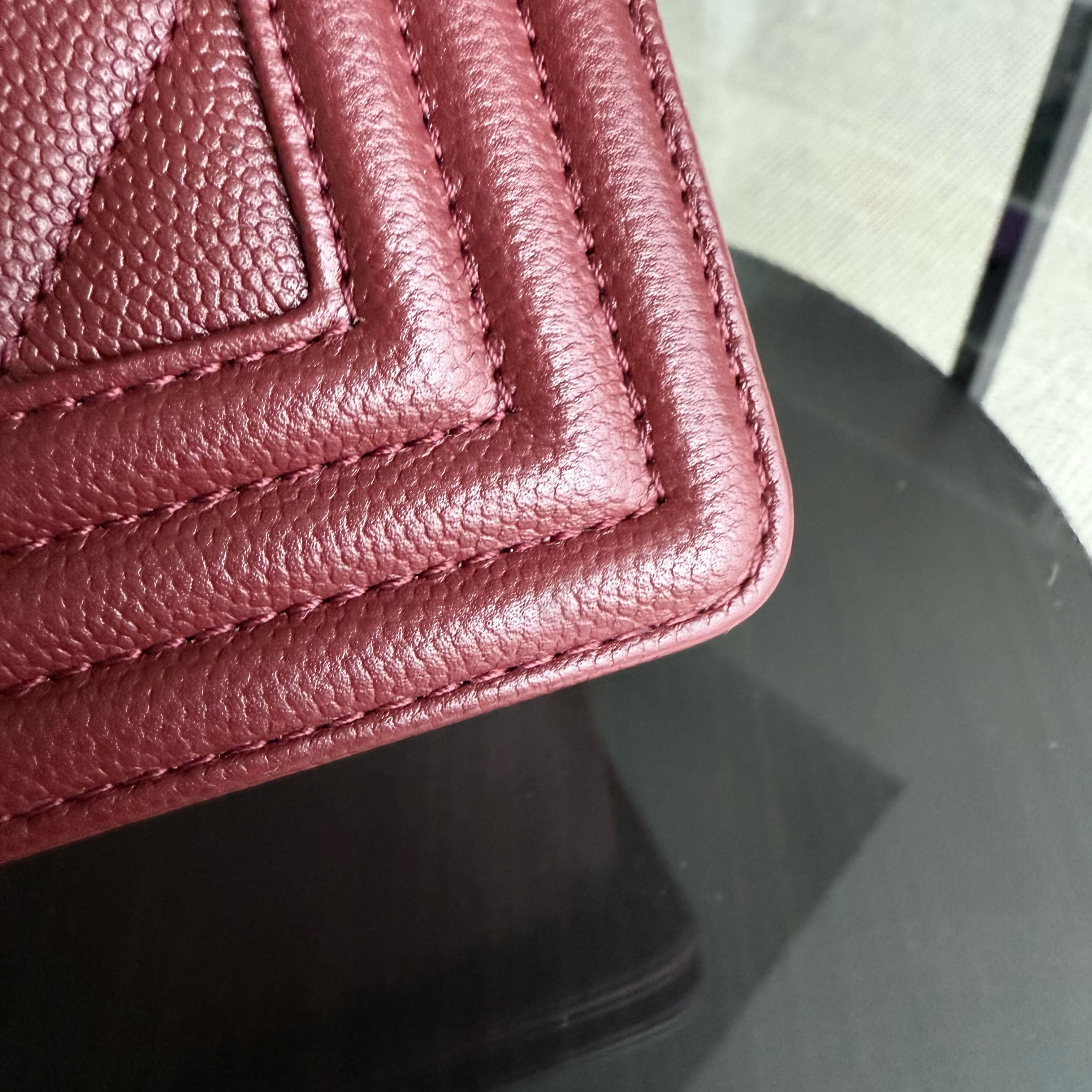 Chanel Boy Medium - Caviar 25CM Chevron Dark Red Burgundy Ruthenium Silver Hardware Series 24