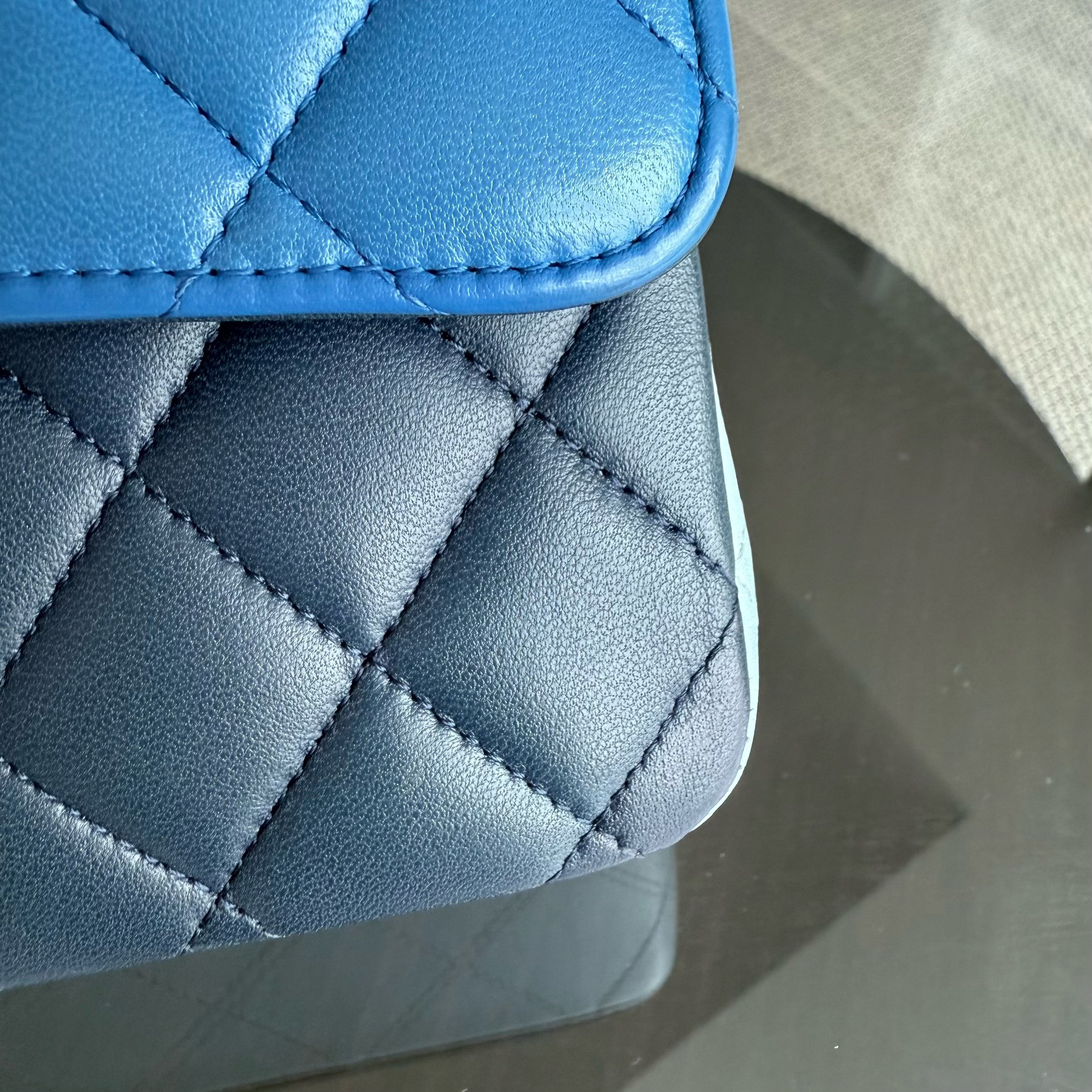 Chanel Classic Flap Medium - 25CM Quilted Lambskin Tri-Color Blue Silver Hardware Series 22