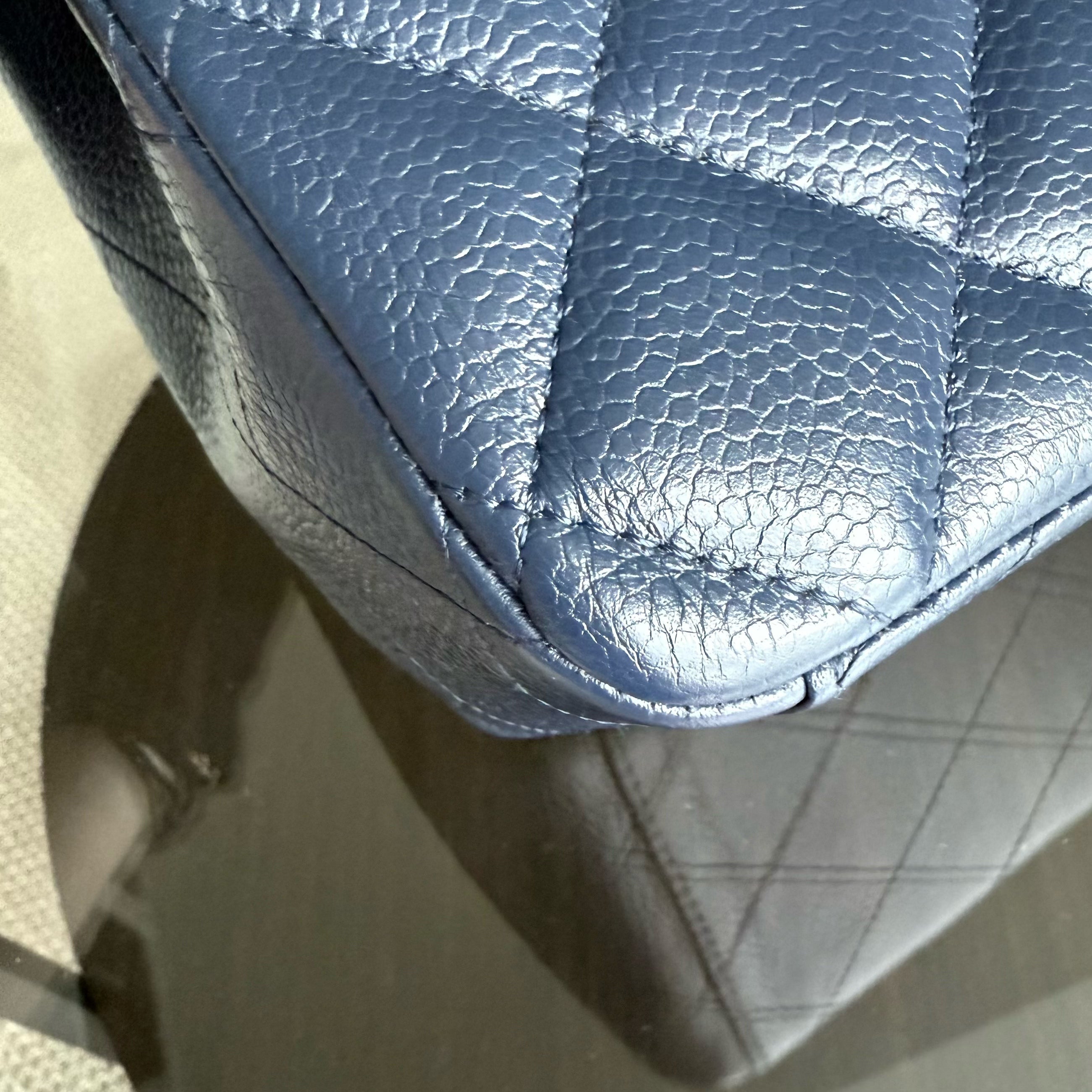 Chanel Classic Flap Maxi - Caviar Double Flap 34CM Quilted Dark Blue Silver Hardware Series 15