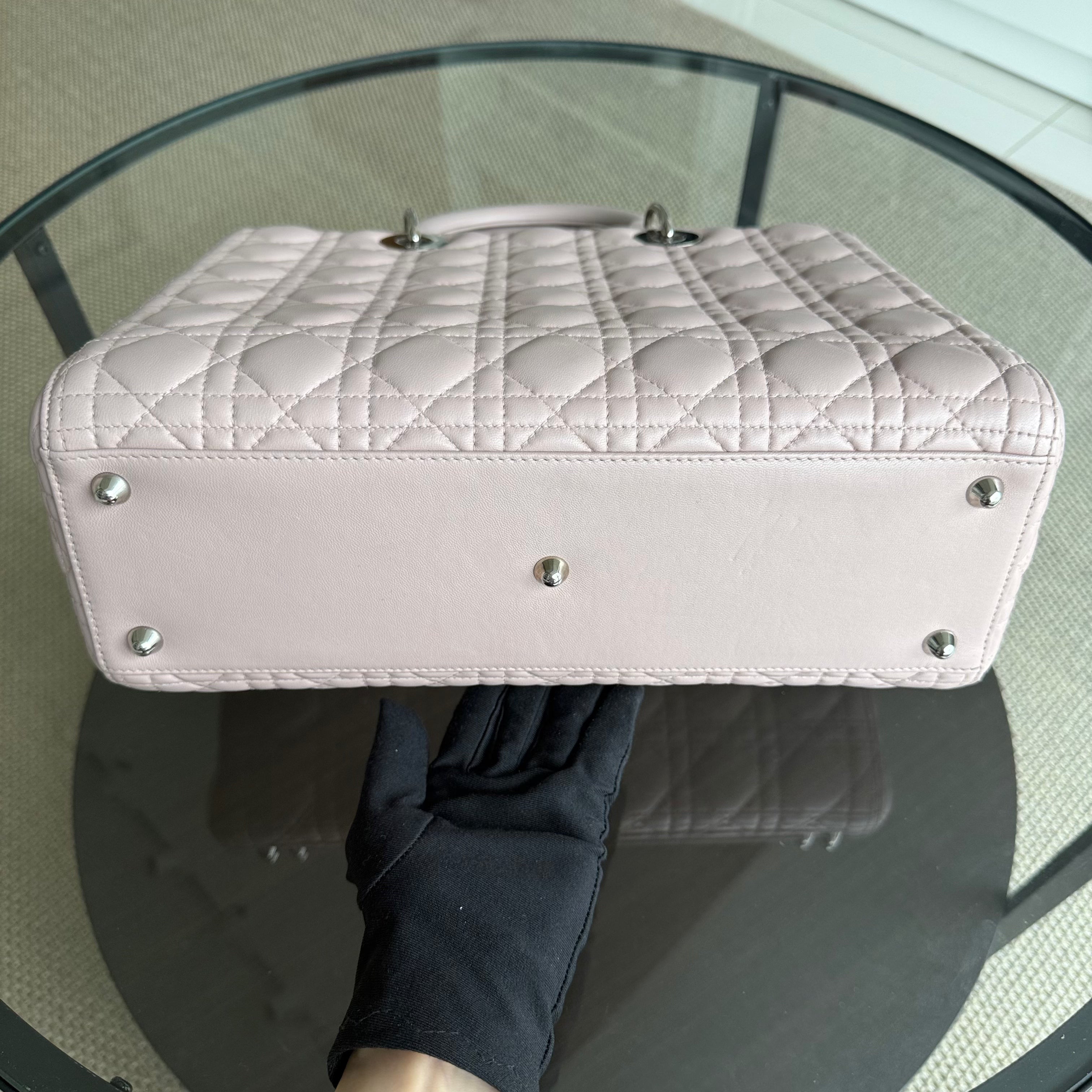 Dior Lady Large - Cannage Lambskin Light Pink Silver Hardware