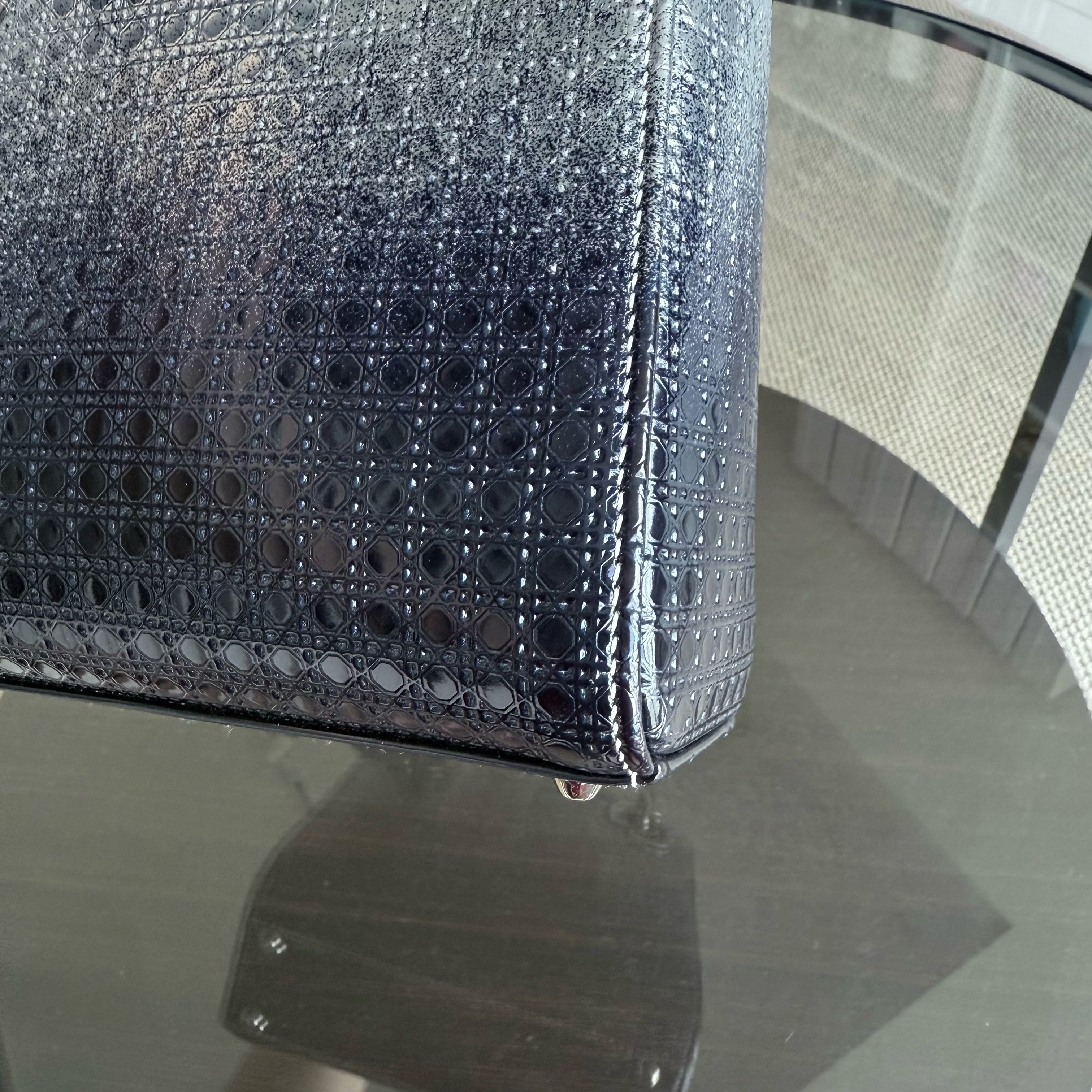 Dior Lady Mini - Micro Cannage Metallic Two-tone Silver Dark Blue Silver Hardware