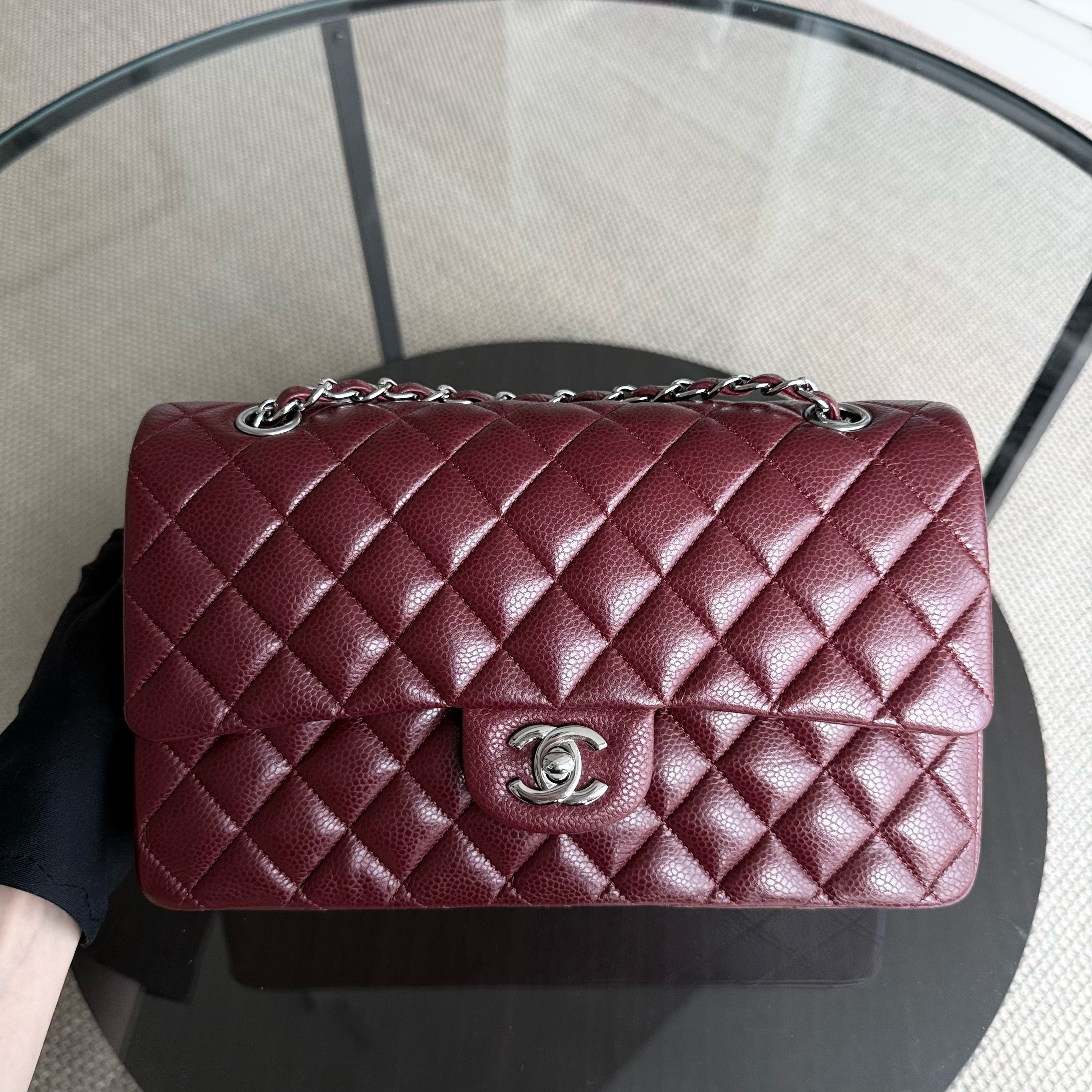 Chanel Classic Flap Medium - Caviar 25CM Quilted Burgundy Dark Red Silver Hardware Series 15