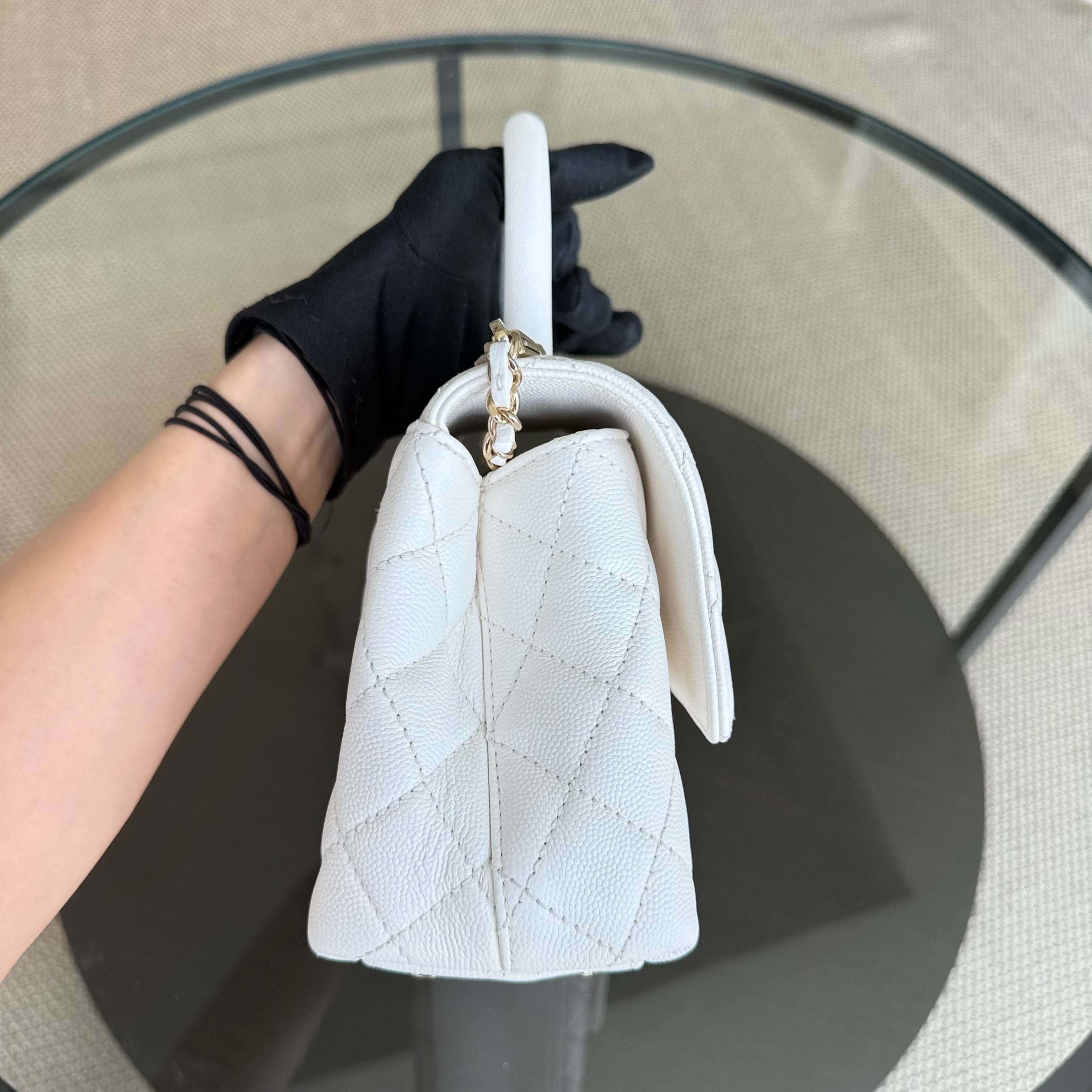 Chanel Coco Handle Small - Caviar Quilted Snow White Gold Hardware Microchip