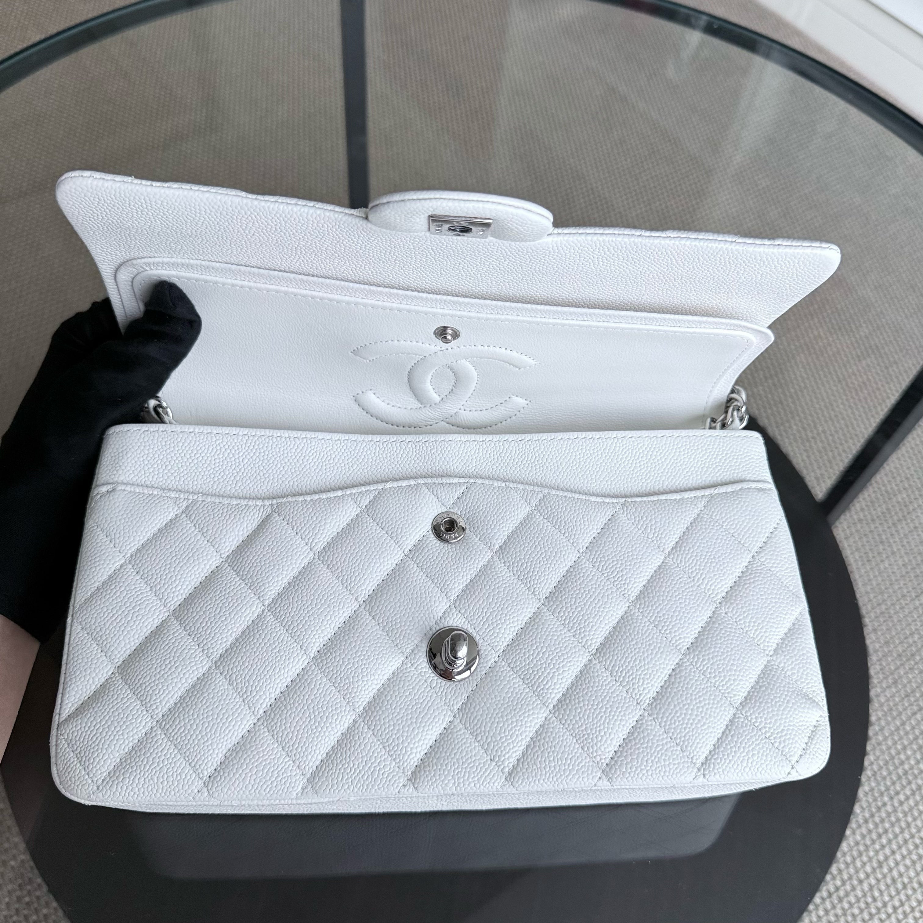 Chanel Classic Flap Medium - Caviar 25CM Quilted White Silver Hardware Series 30