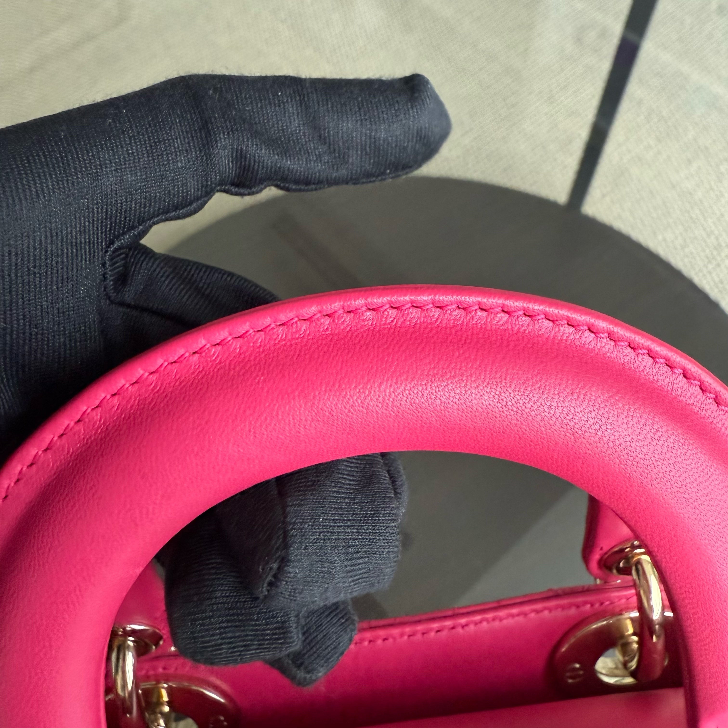 Dior Lady Mini - Cannage Lambskin Hot Pink Gold Hardware
