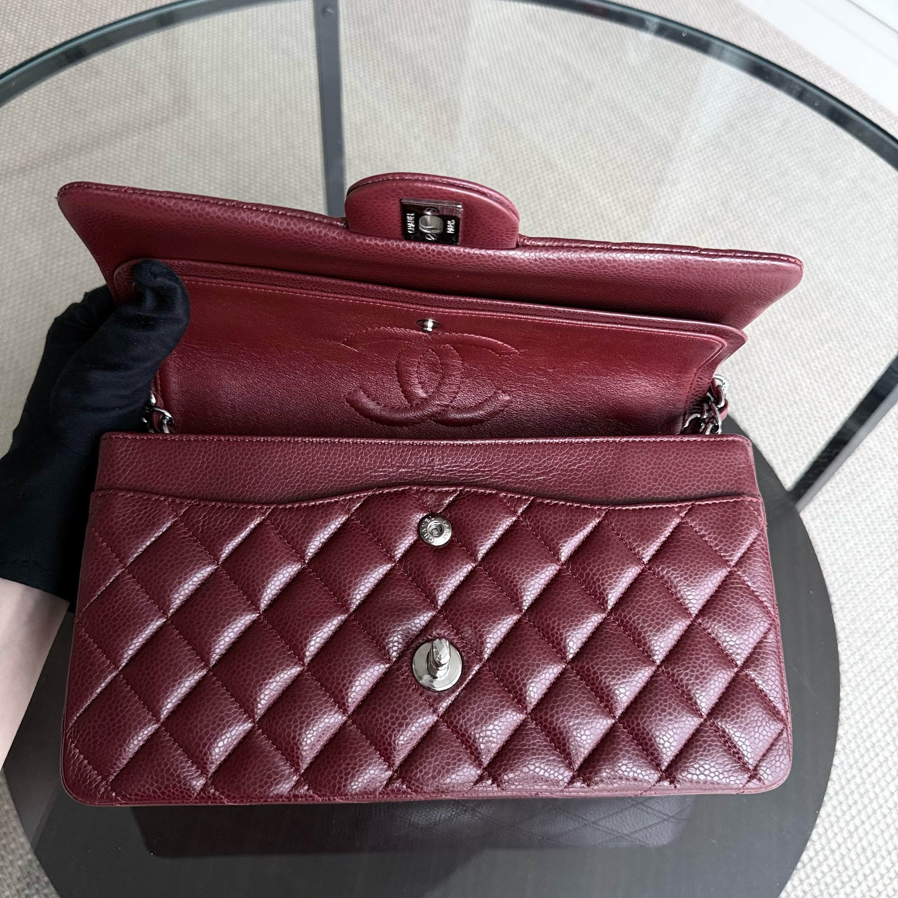 Chanel Classic Flap Medium - Caviar 25CM Quilted Burgundy Dark Red Silver Hardware Series 15