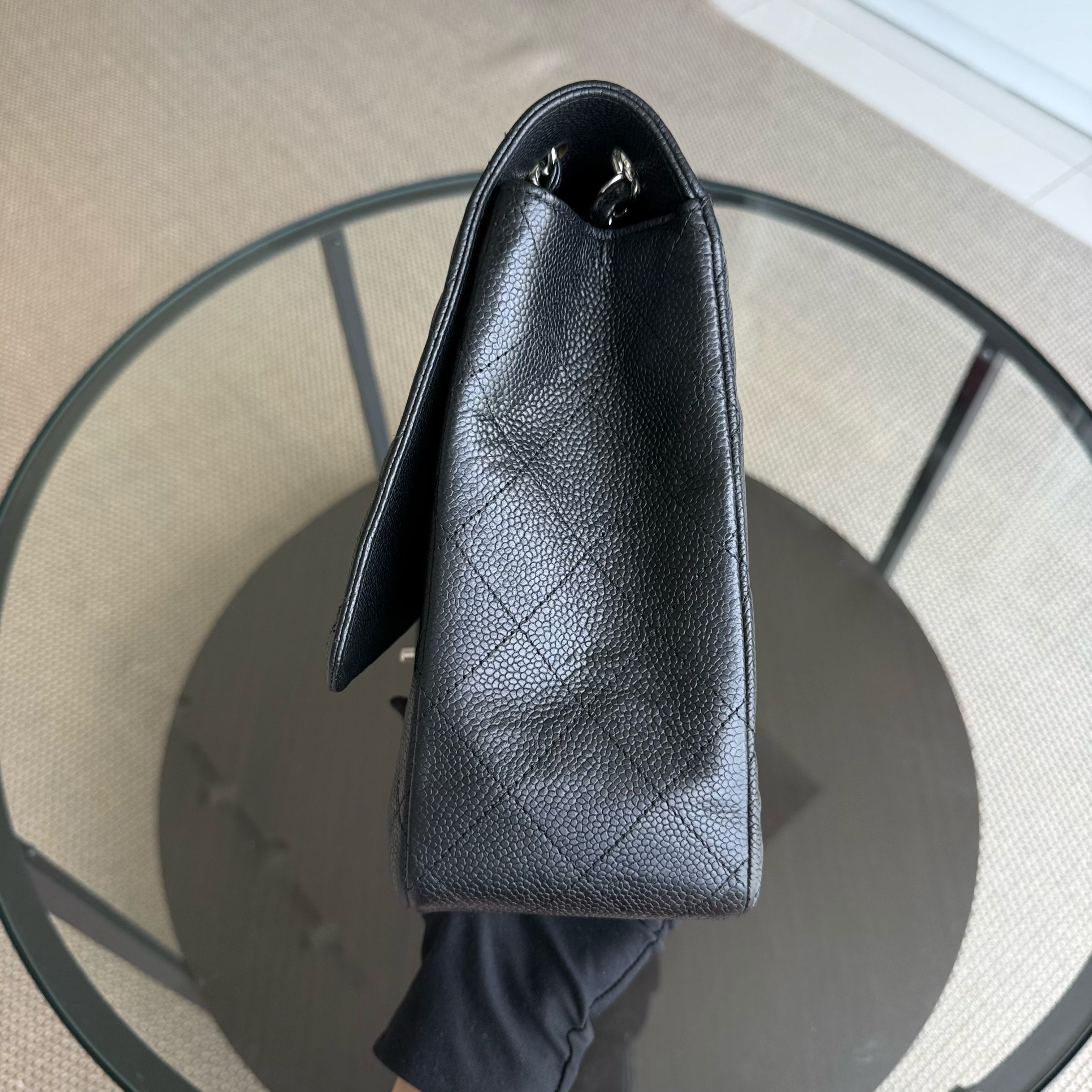 Chanel Classic Flap Maxi - Caviar 33CM Single Flap Quilted Black Silver Harware Series 13