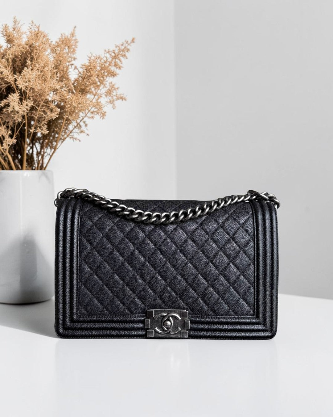Chanel Boy Medium - Caviar 28CM New Medium Quilted Black Ruthenium Silver Hardware